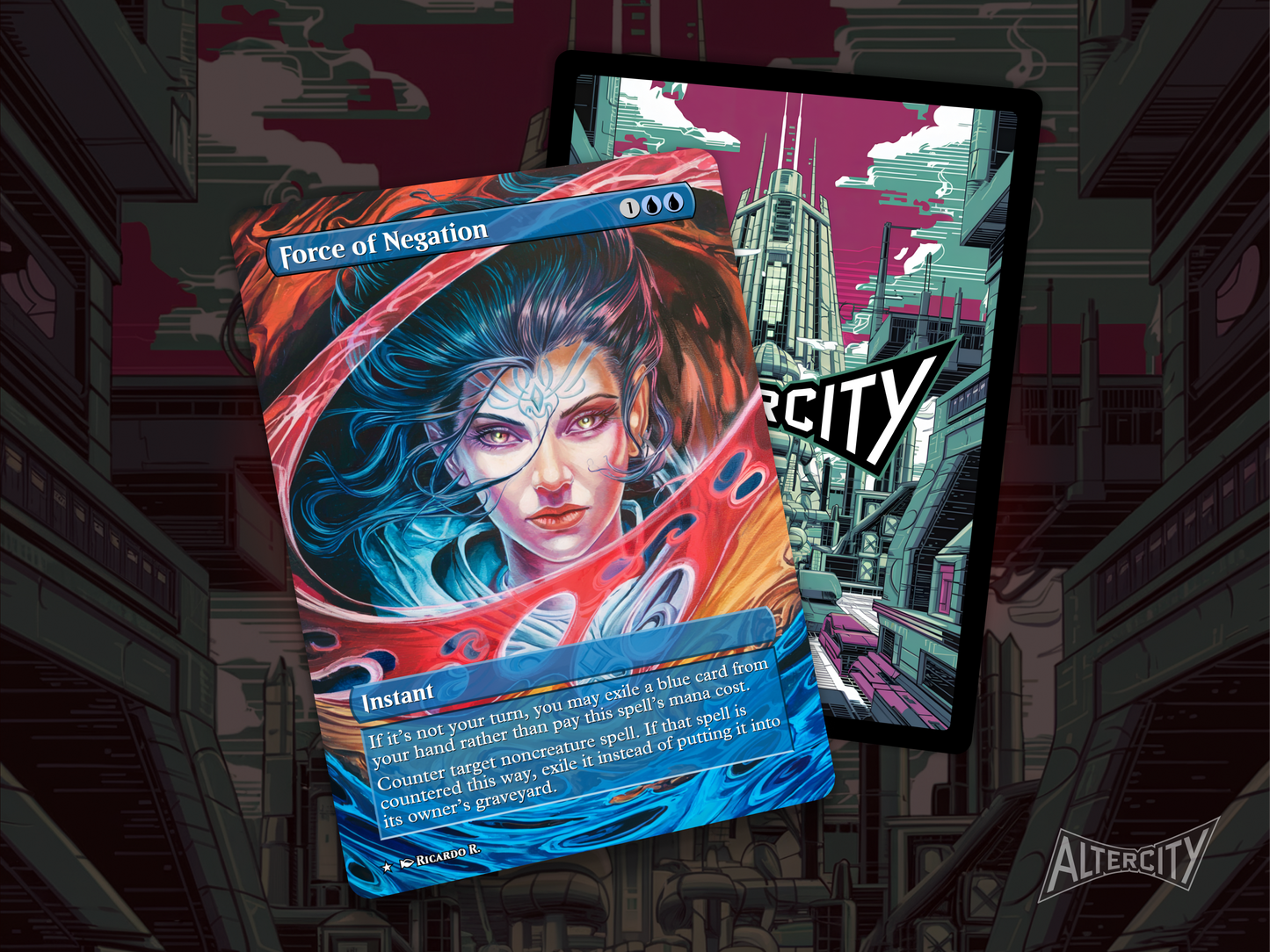 Force of Negation (v2) - Full Art Alter - MTG Custom Cards, Commander, Edh and Cedh High Quality Altered Proxies