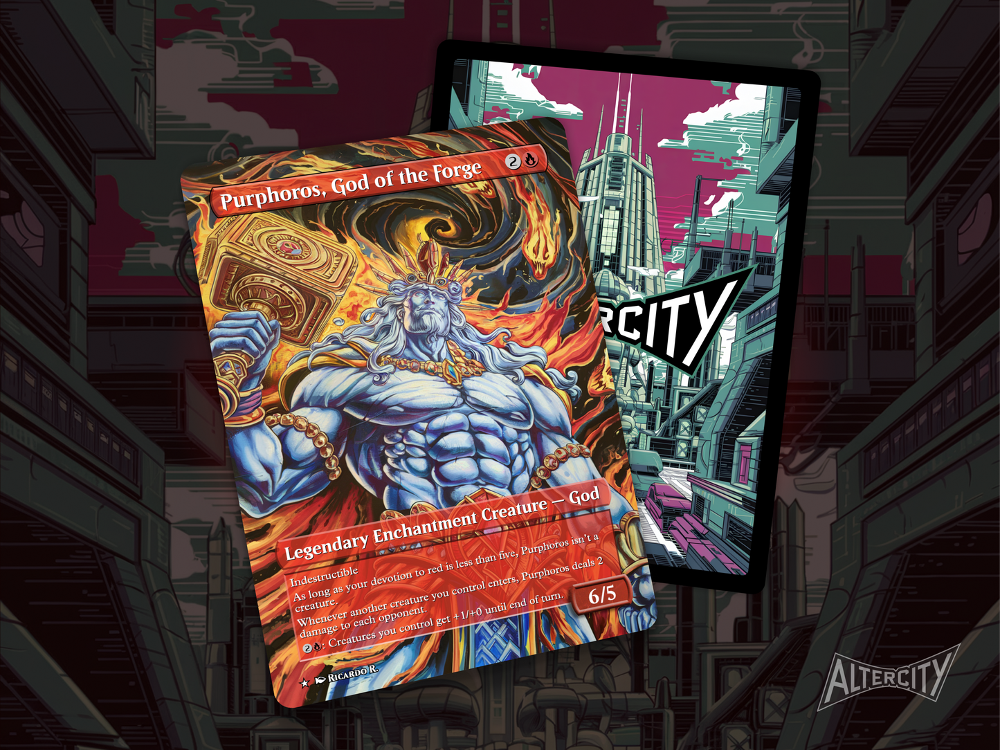 Purphoros, God of the Forge (v2) - Full Art Borderless Alter - MTG Custom Cards, Commander, Edh and Cedh High Quality Altered Proxies