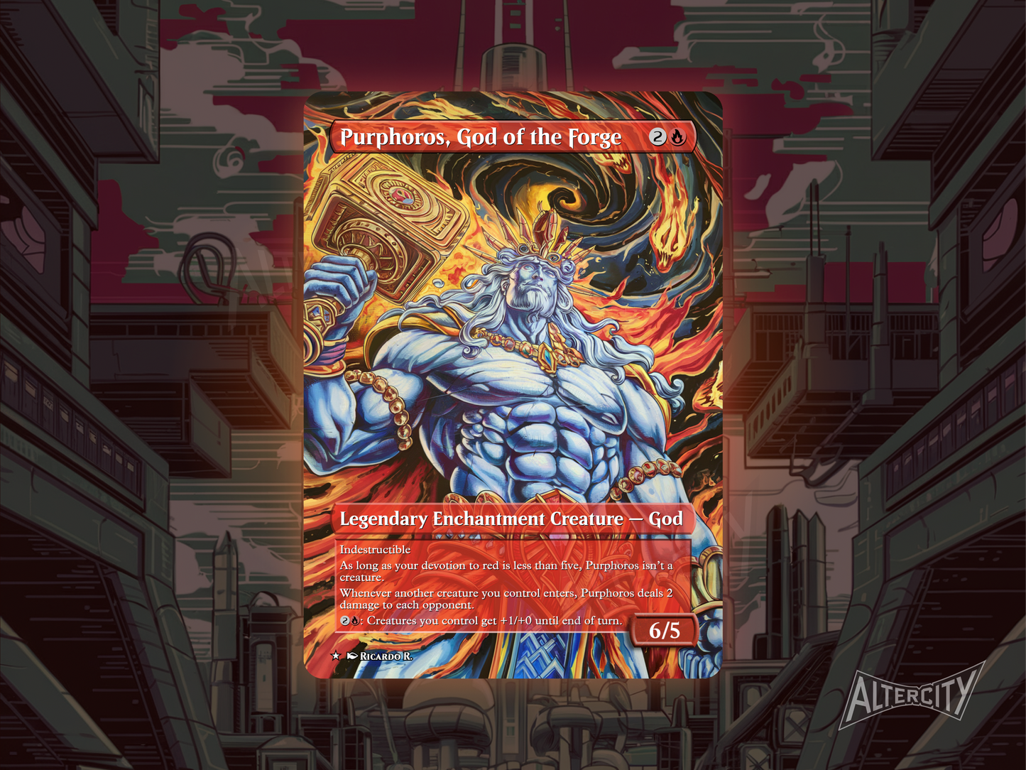 Purphoros, God of the Forge (v2) - Full Art Borderless Alter - MTG Custom Cards, Commander, Edh and Cedh High Quality Altered Proxies
