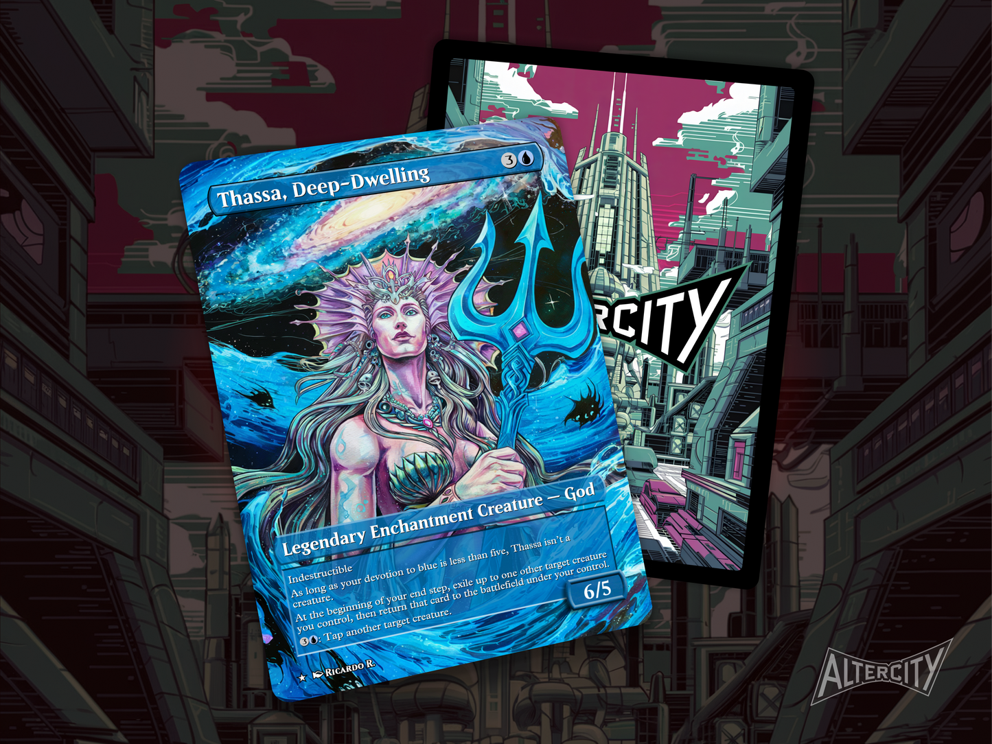 Thassa, Deep-Dwelling - Full Art Borderless - MTG Custom Cards, Commander, Edh and Cedh High Quality Altered Proxies