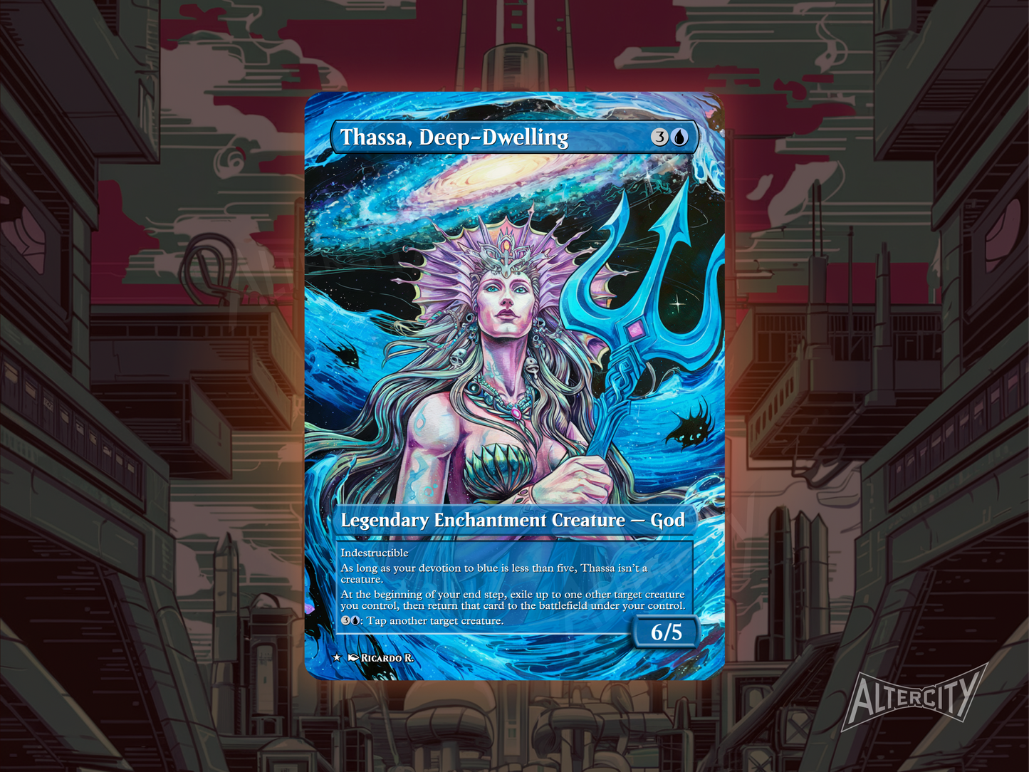 Thassa, Deep-Dwelling - Full Art Borderless - MTG Custom Cards, Commander, Edh and Cedh High Quality Altered Proxies