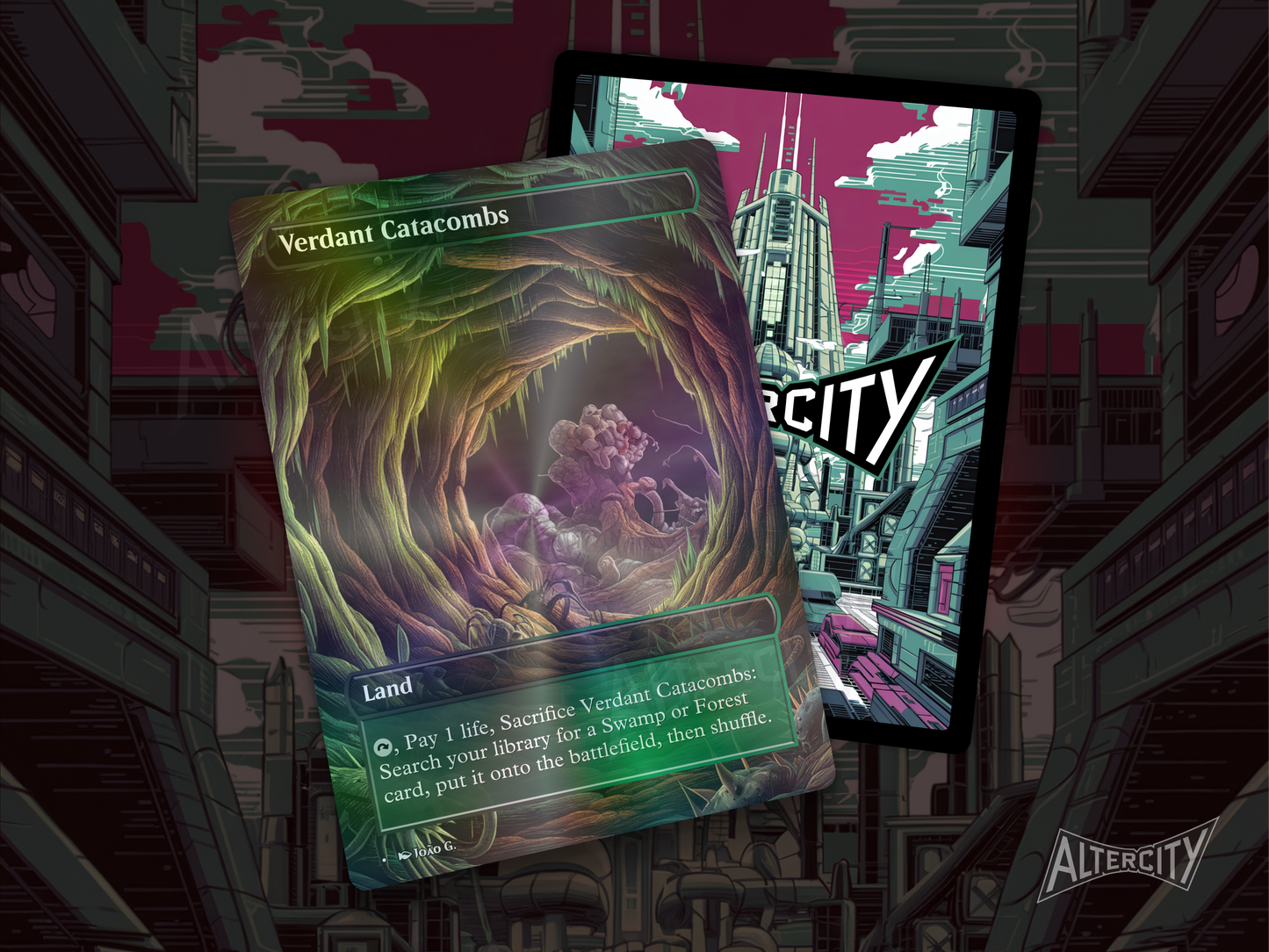 Verdant Catacombs (v1) - Full Art Fetch Land Alter - Mtg Custom Cards, Commander, Edh and cEDH High Quality Altered Proxies