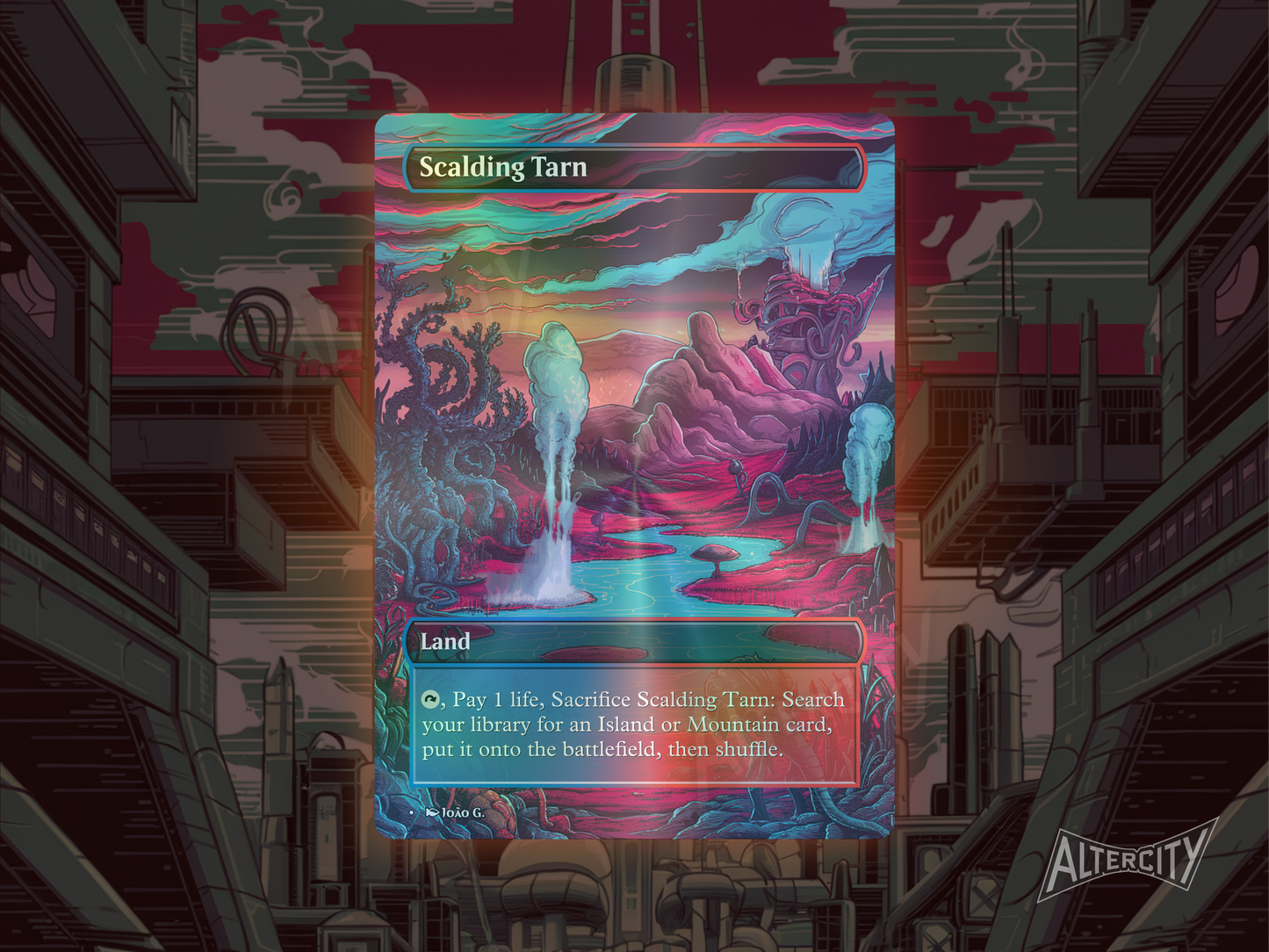 Scalding Tarn (v1) - Full Art Fetch Land Alter - Mtg Custom Cards, Commander, Edh and cEDH High Quality Altered Card