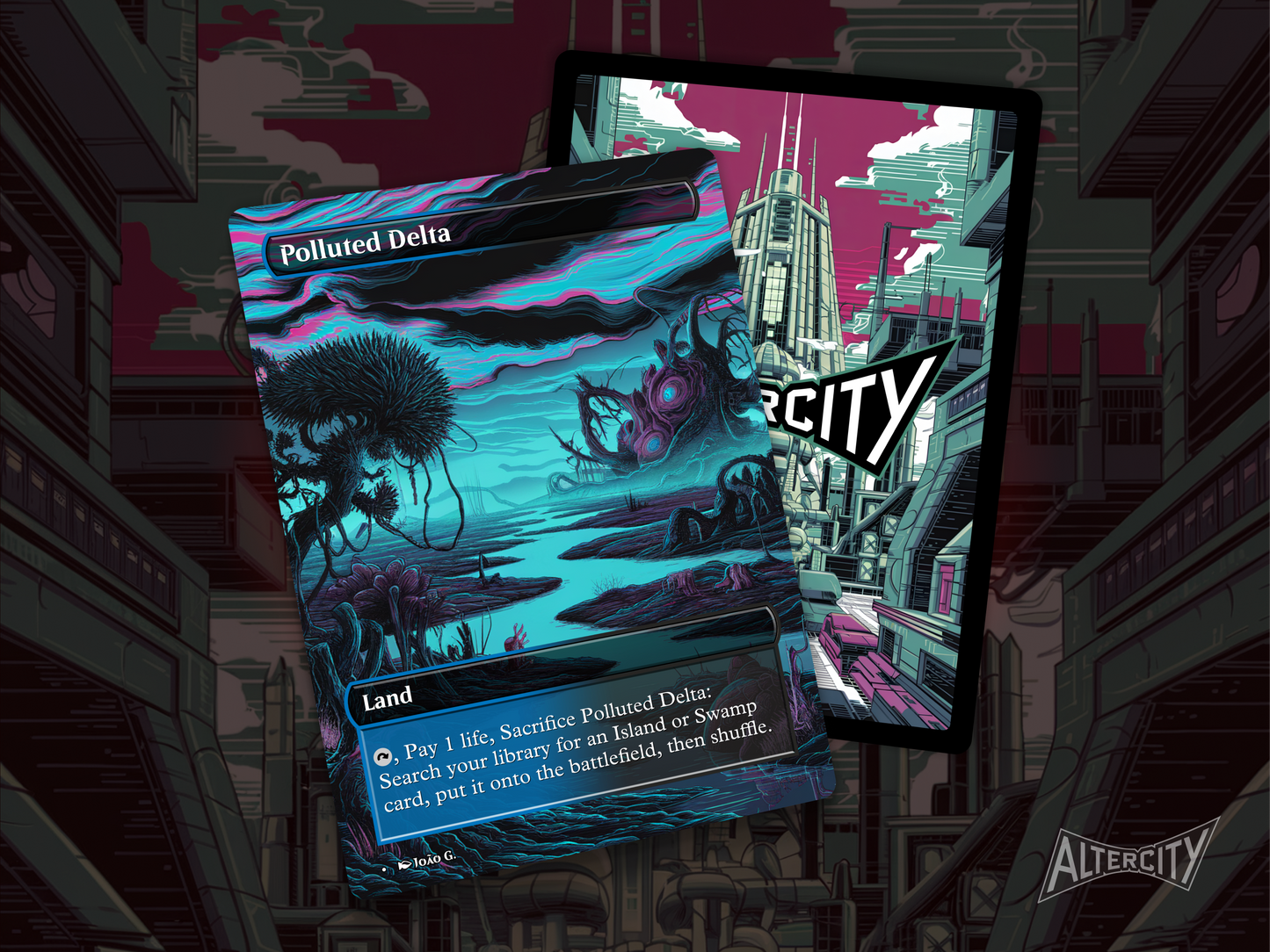 Polluted Delta (v1) - Full Art Fetch Land Alter - Mtg Custom Cards, Commander, Edh and cEDH High Quality Altered Proxies
