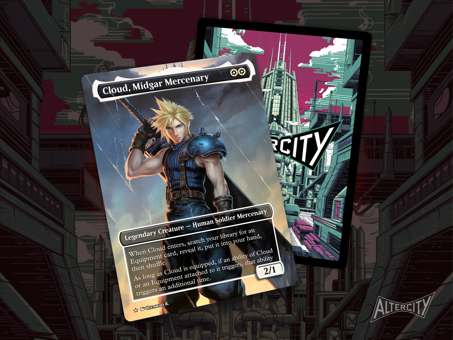 High-resolution Magic proxy of Cloud, Midgar Mercenary as a white legendary creature.