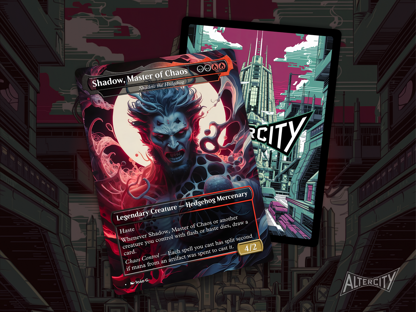 High-resolution Magic proxy of Shadow the Hedgehog reimagined as a legendary fantasy creature.