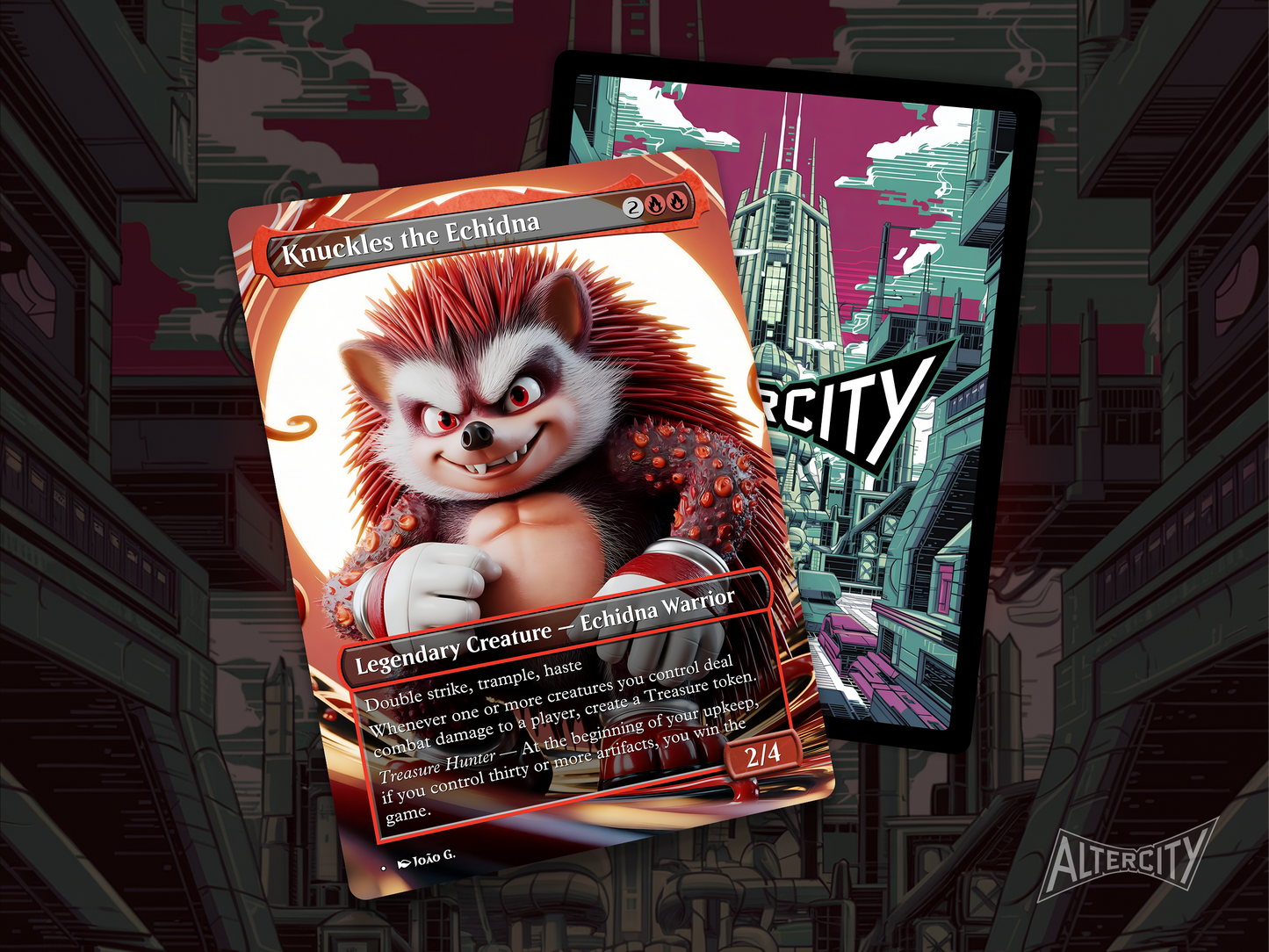 High-resolution Magic proxy of Knuckles the Echidna as a legendary combat-focused creature.