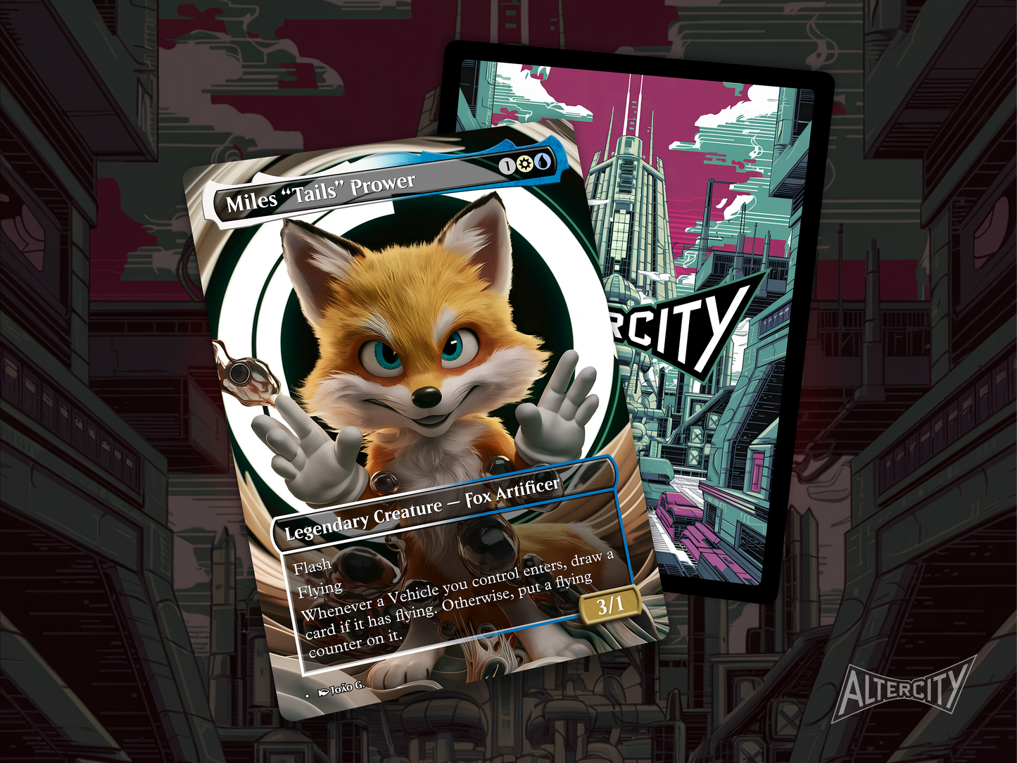 High-resolution Magic proxy of Miles "Tails" Prower as a clever support creature.