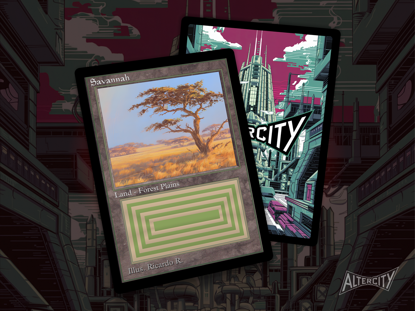 High-resolution Magic proxy of Savannah featuring Selesnya mana and classic land design.