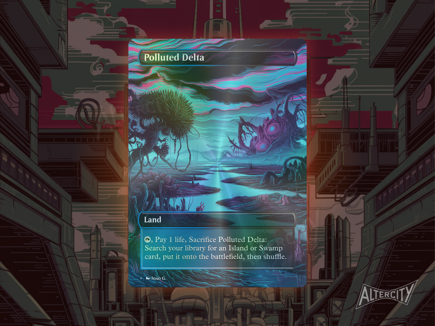 Polluted Delta (v1) - Full Art Fetch Land Alter - Mtg Custom Cards, Commander, Edh and cEDH High Quality Altered Proxies