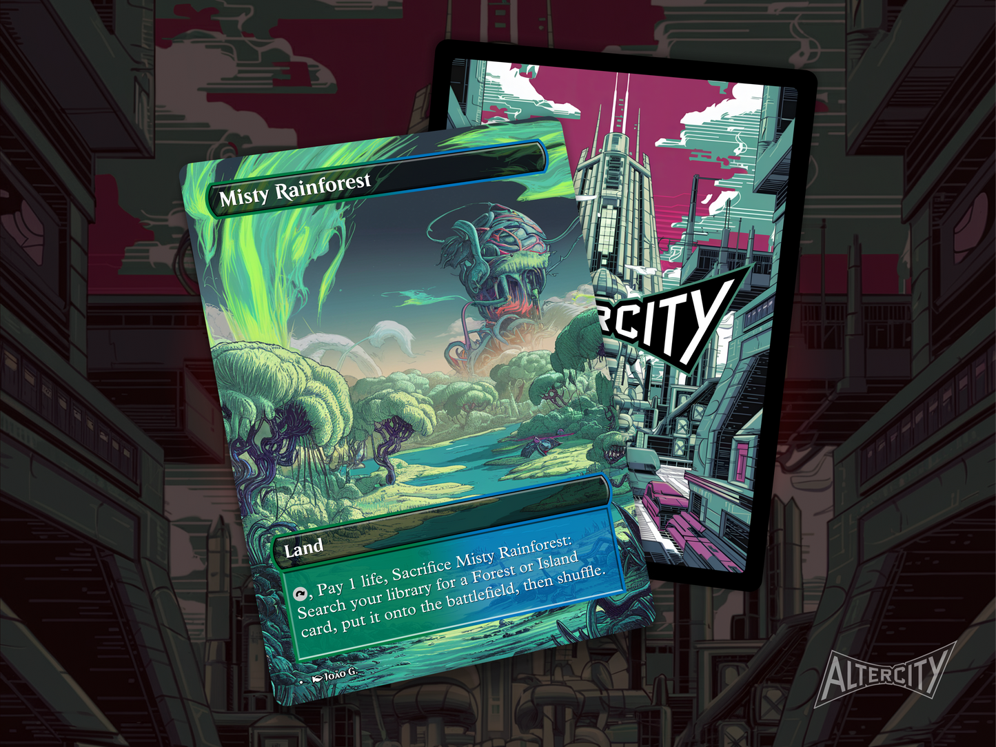 Misty Rainforest (v1) - Full Art Fetch Land Alter - Mtg Custom Cards, Commander, Edh and cEDH High Quality Altered Proxies