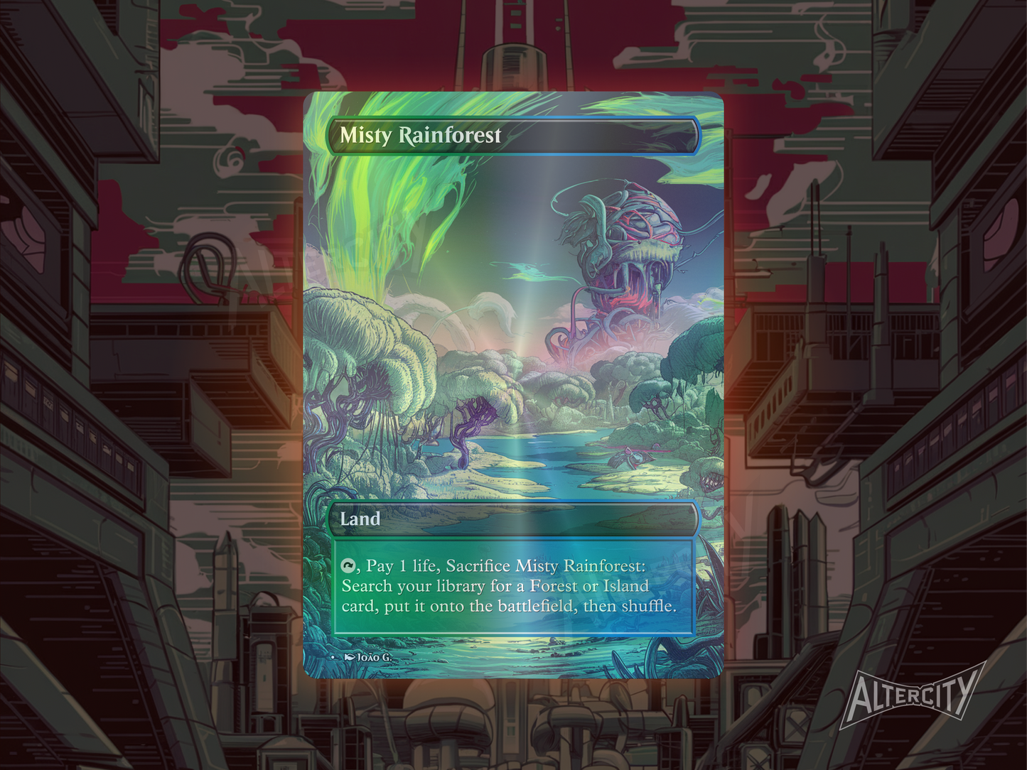 Misty Rainforest (v1) - Full Art Fetch Land Alter - Mtg Custom Cards, Commander, Edh and cEDH High Quality Altered Proxies