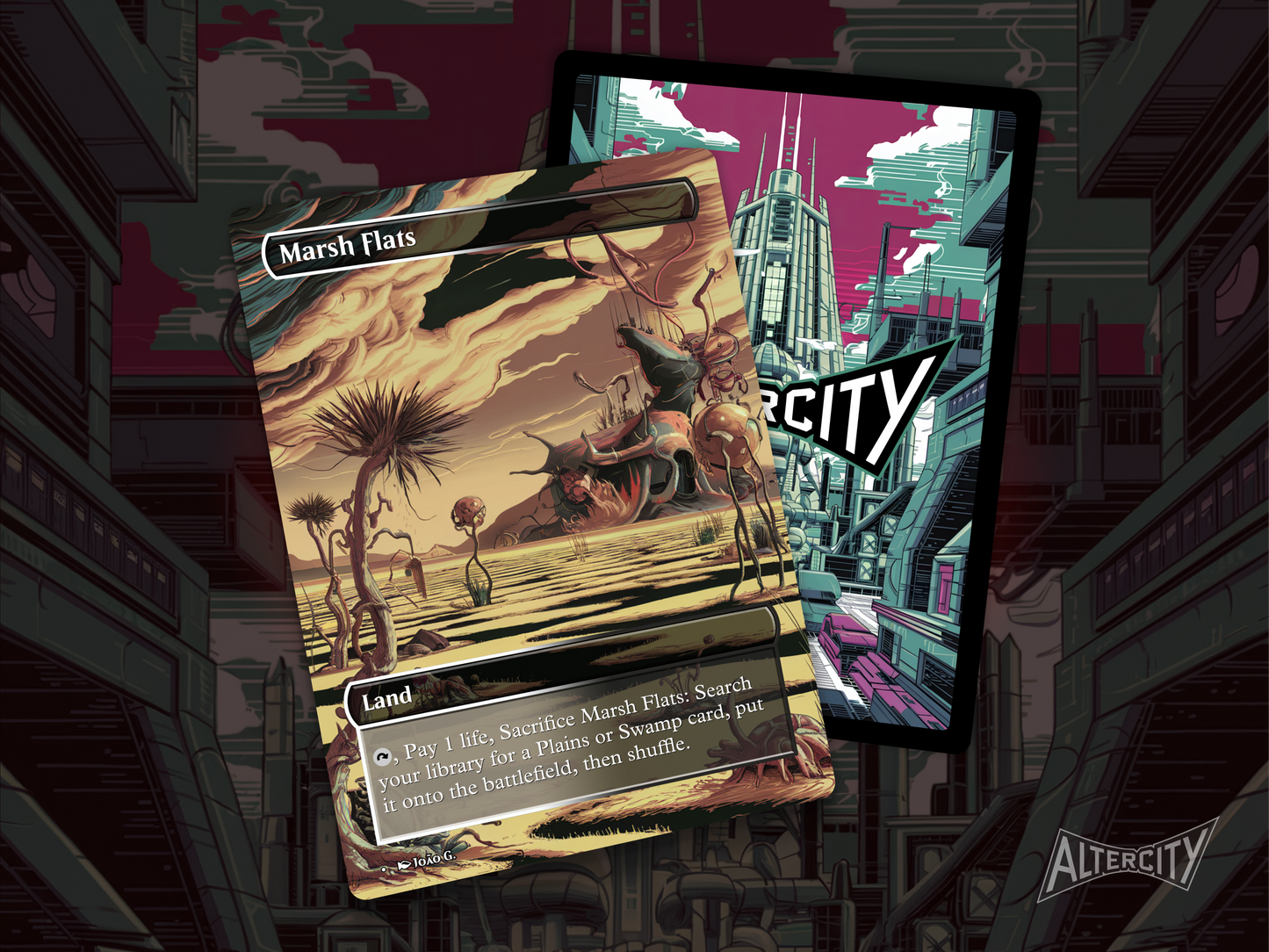 Marsh Flats (v1) - Full Art Fetch Land Alter - Mtg Custom Cards, Commander, Edh and cEDH High Quality Altered Proxies