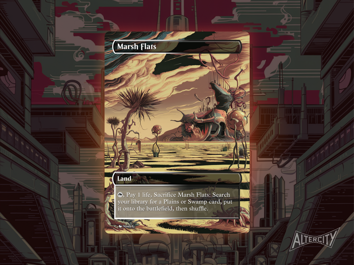 Marsh Flats (v1) - Full Art Fetch Land Alter - Mtg Custom Cards, Commander, Edh and cEDH High Quality Altered Proxies