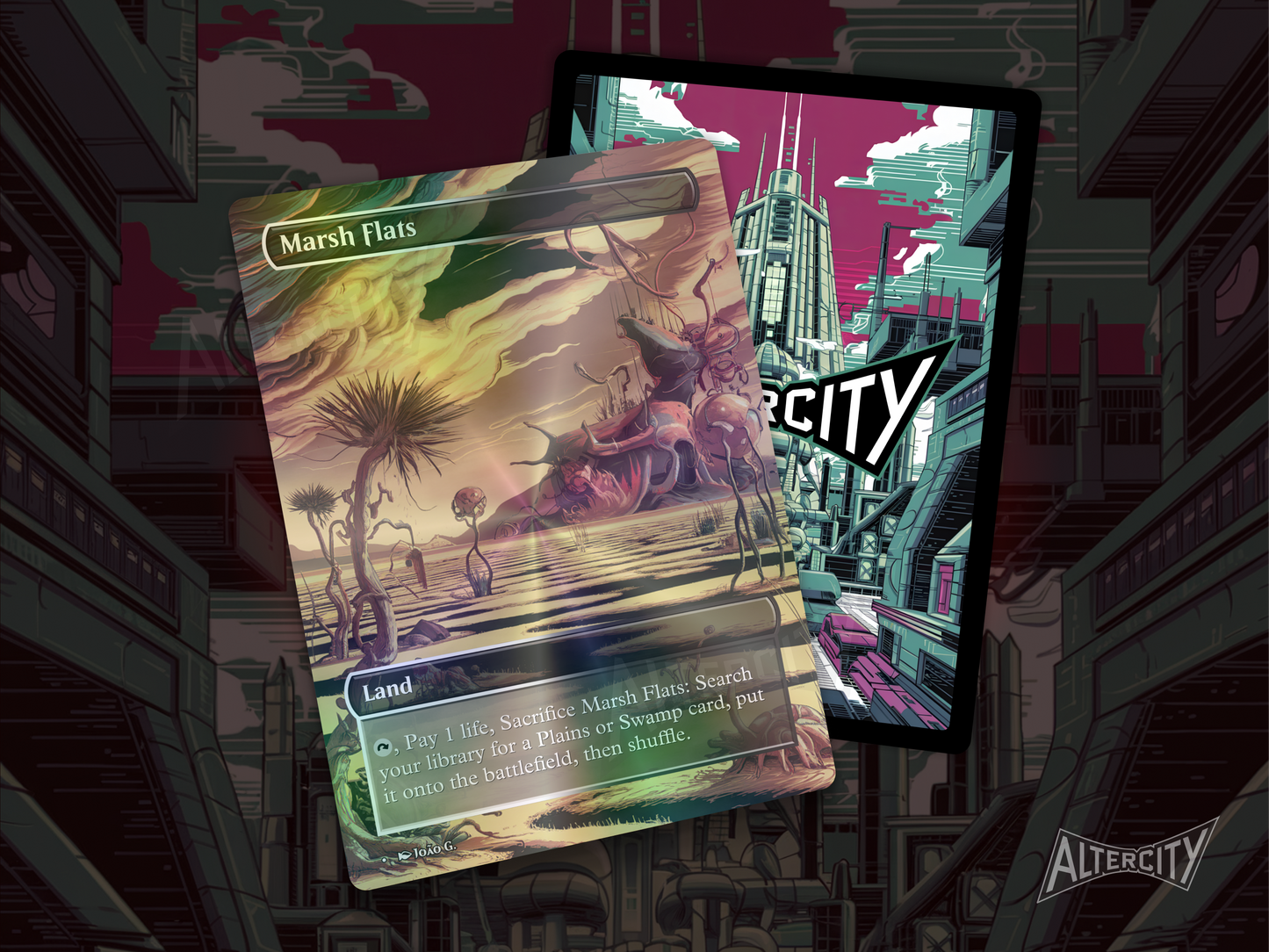 Marsh Flats (v1) - Full Art Fetch Land Alter - Mtg Custom Cards, Commander, Edh and cEDH High Quality Altered Proxies
