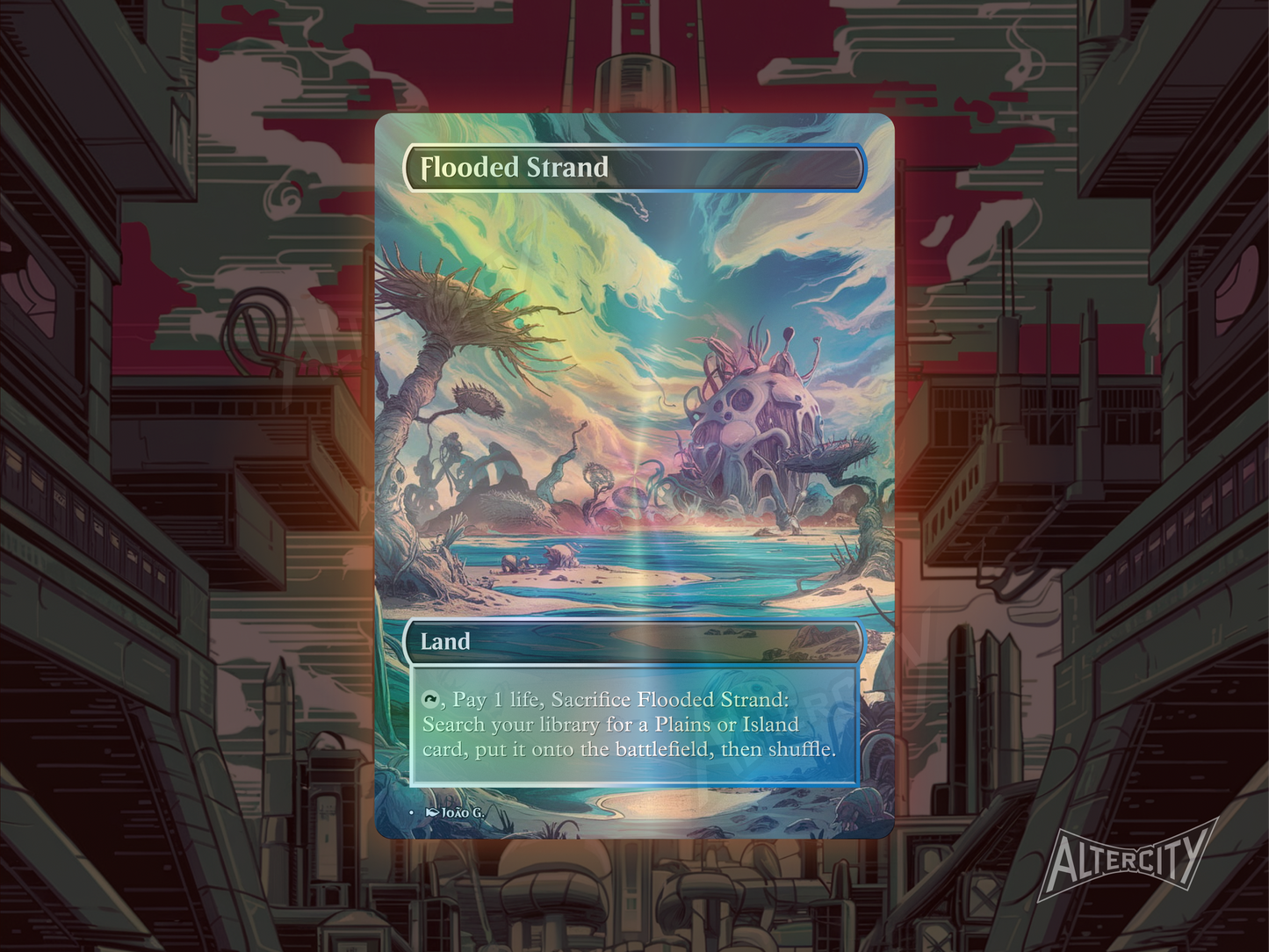 Flooded Strand (v1) - Full Art Fetch Land Alter - Mtg Custom Cards, Commander, Edh and cEDH High Quality Altered Proxies