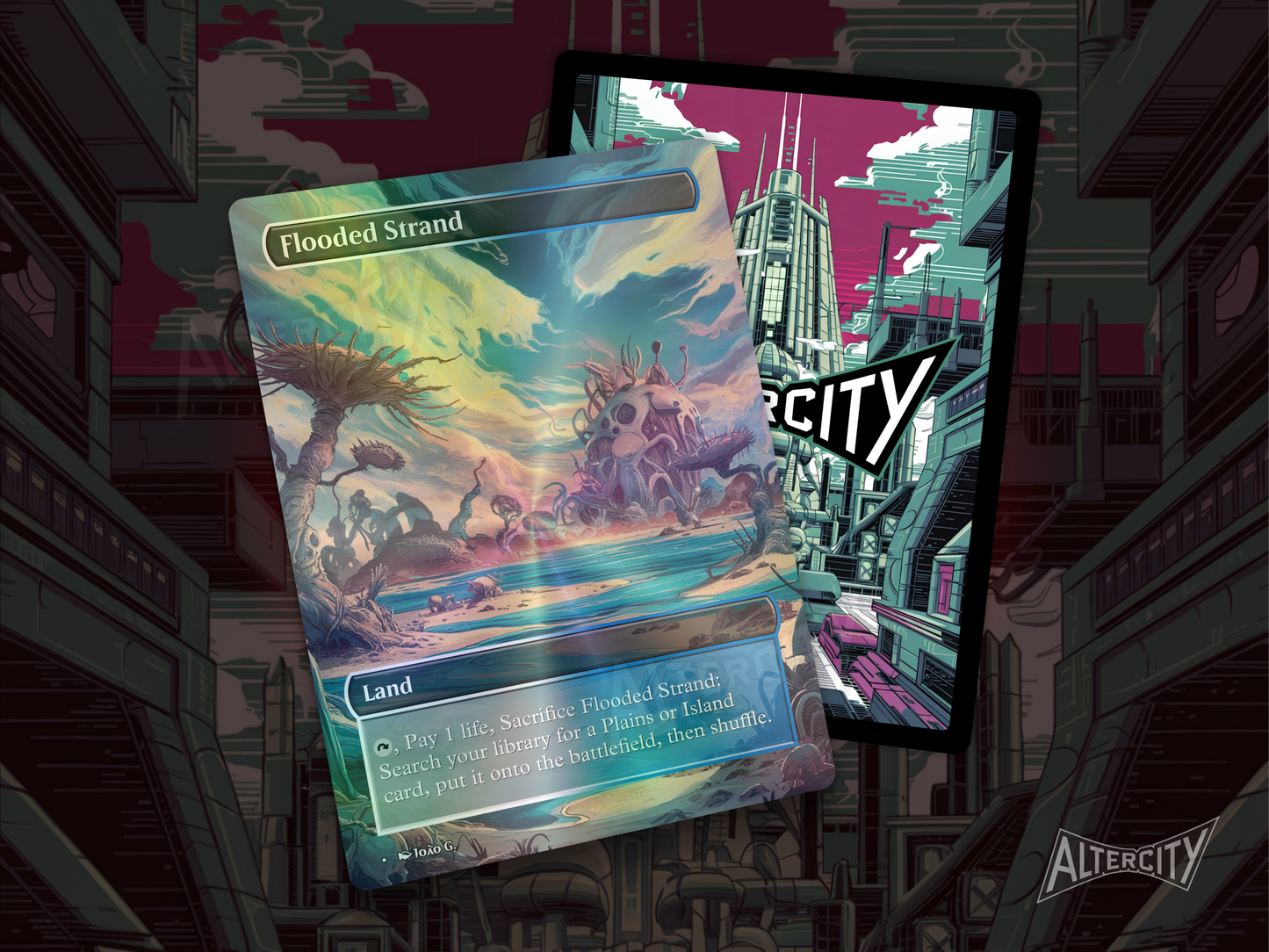 Flooded Strand (v1) - Full Art Fetch Land Alter - Mtg Custom Cards, Commander, Edh and cEDH High Quality Altered Proxies