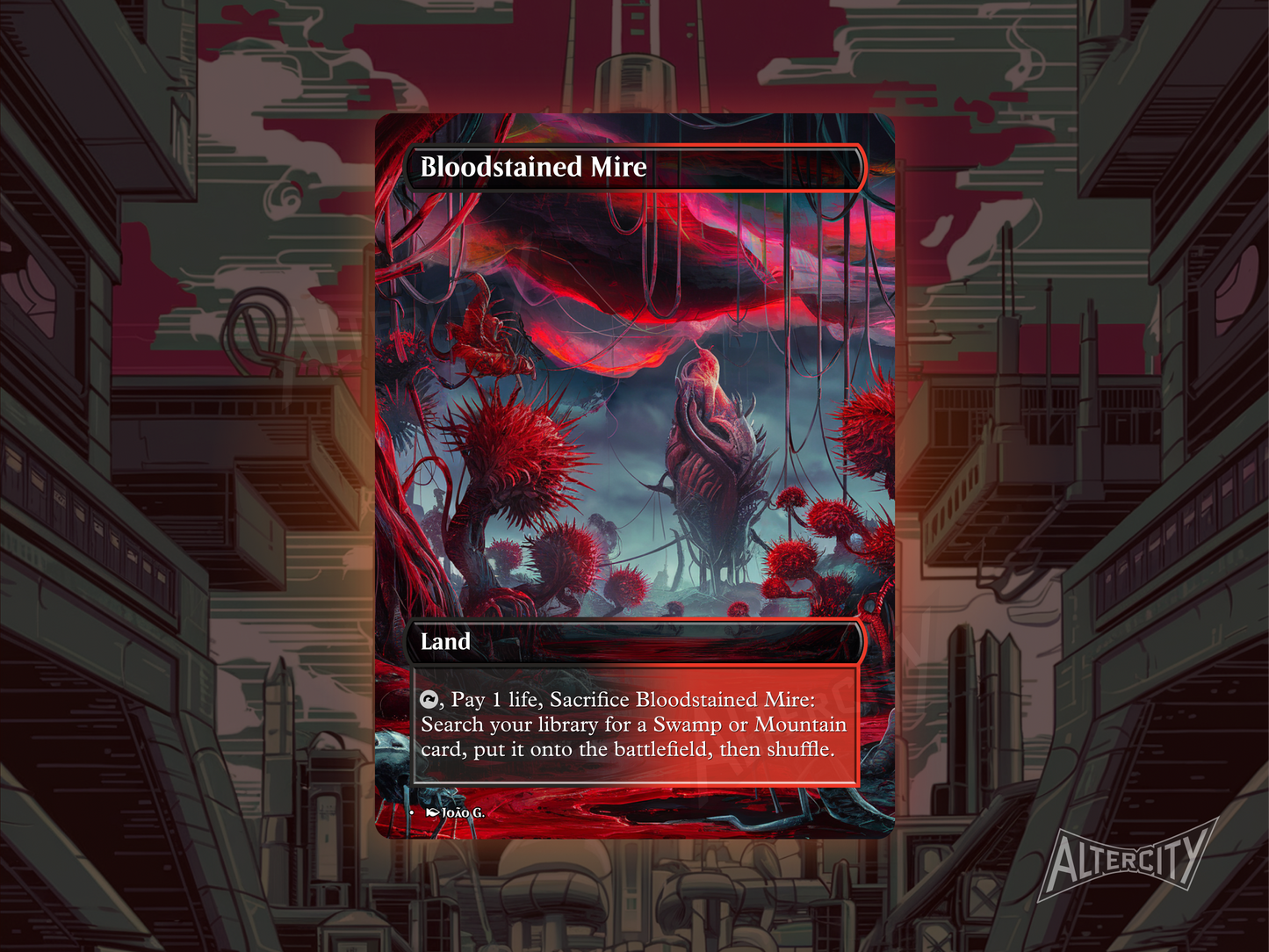 Bloodstained Mire (v1) - Full Art Fetch Land Alter - Mtg Custom Cards, Commander, Edh and cEDH High Quality Altered Proxies