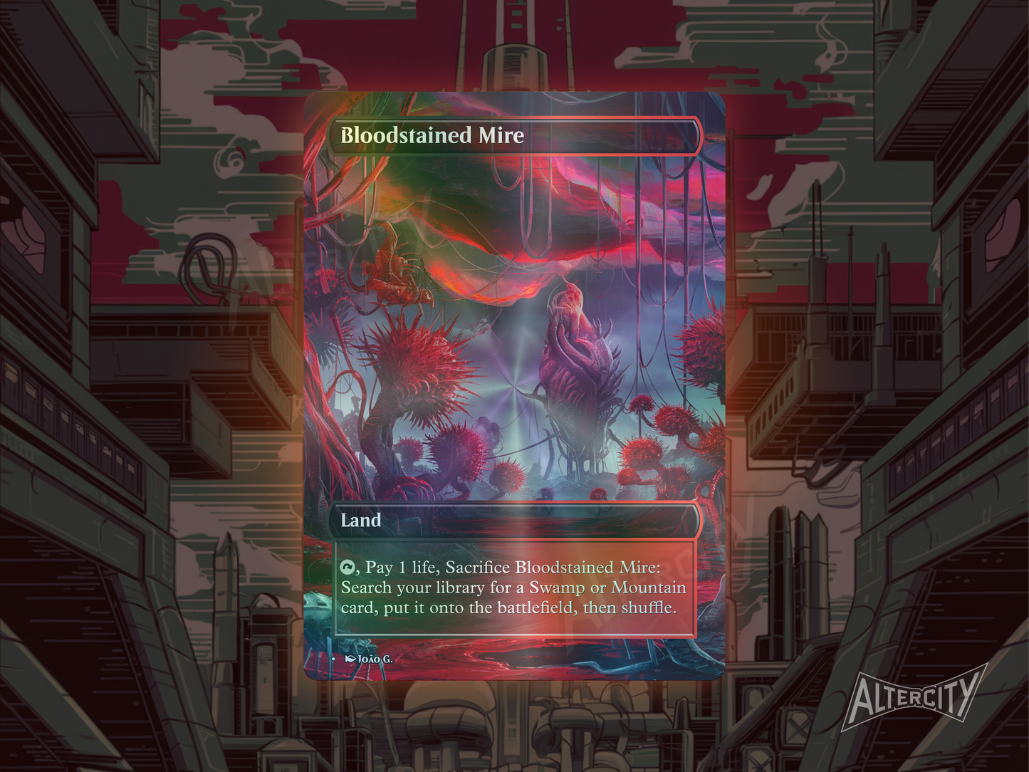 Bloodstained Mire (v1) - Full Art Fetch Land Alter - Mtg Custom Cards, Commander, Edh and cEDH High Quality Altered Proxies