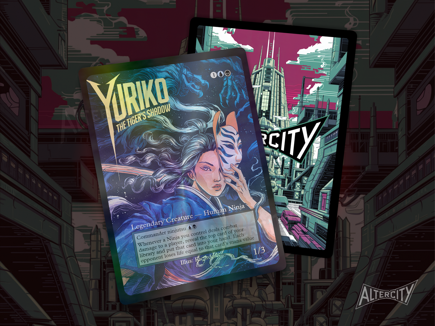 Yuriko, the Tiger's Shadow - Full Art - MTG Custom Cards, Commander, Edh and Cedh High Quality Altered Proxies