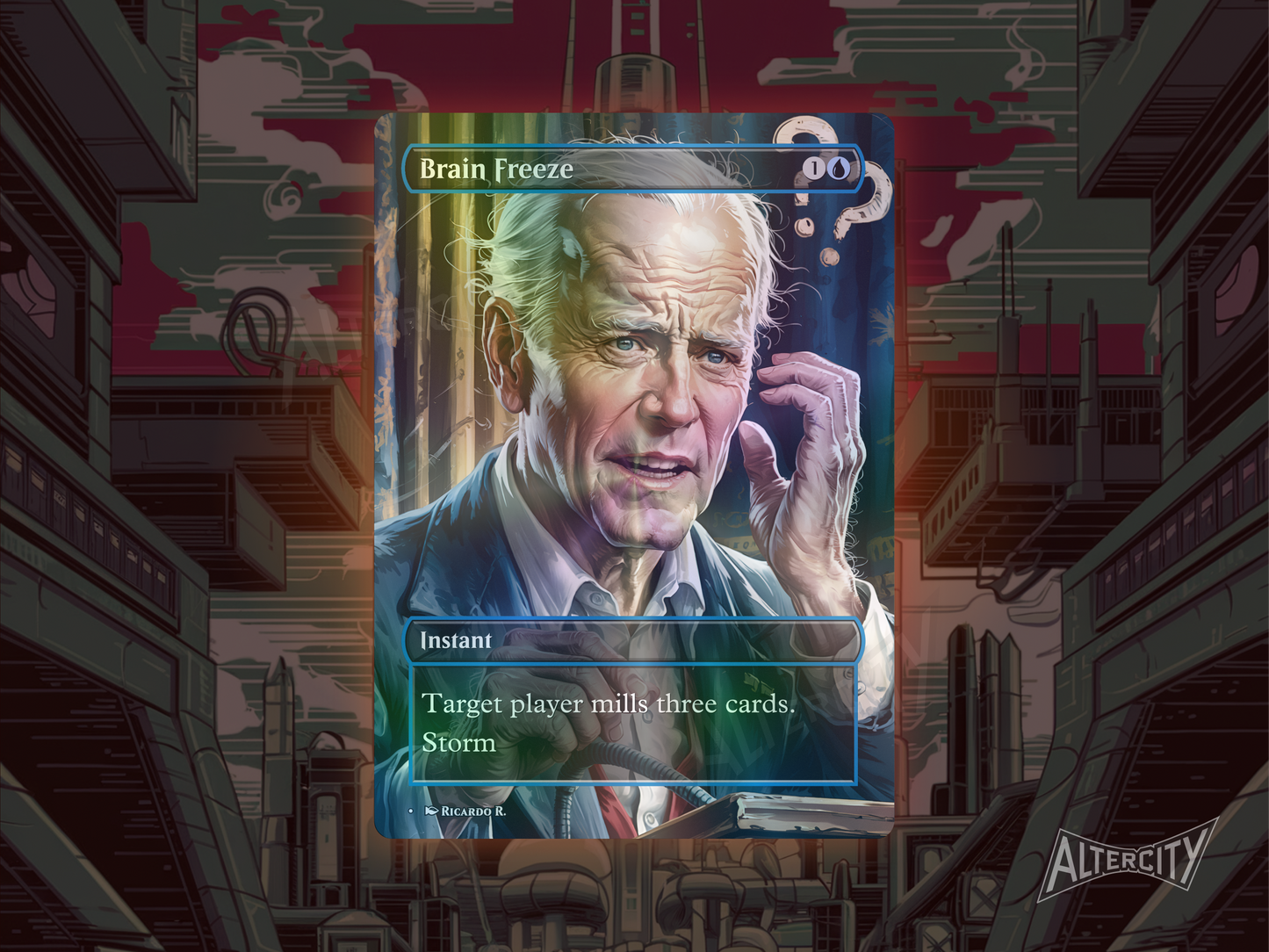 Brain Freeze - Biden Meme Card - Full Art Borderless Alter Proxy - MTG Custom Cards, Commander, Edh and Cedh High Quality Alters