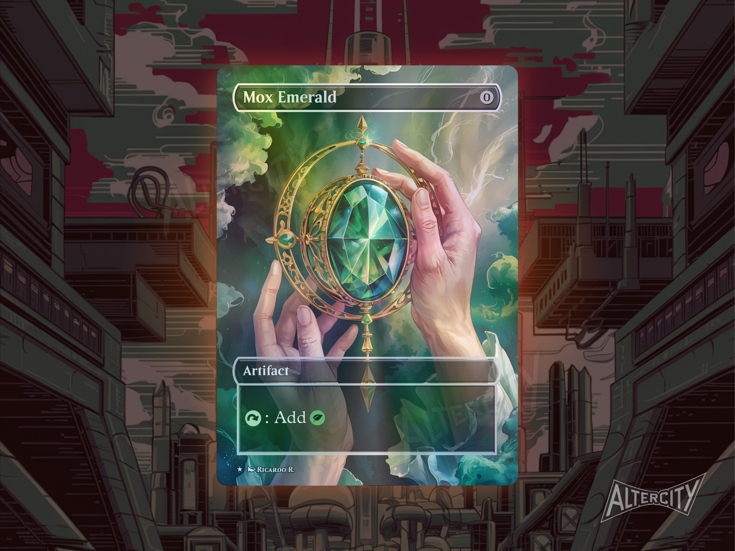 Mox Emerald - Full Art Borderless Alter Proxy - MTG Custom Cards, Commander, Edh and Cedh High Quality Alters