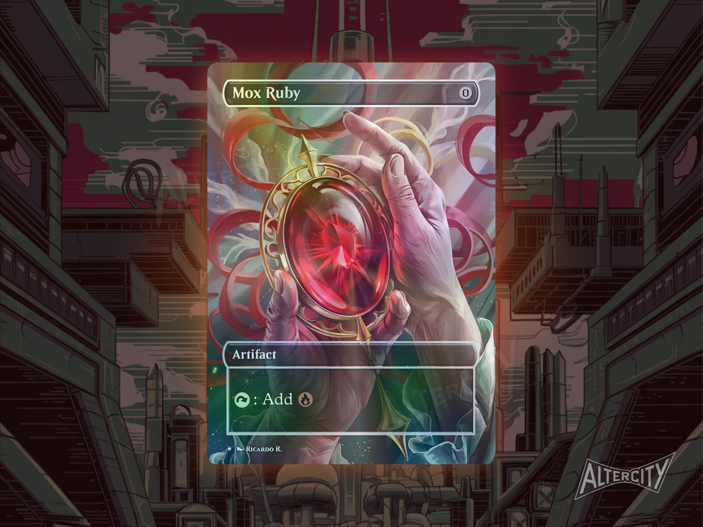 Mox Ruby - Full Art Borderless Alter Proxy - MTG Custom Cards, Commander, Edh and Cedh High Quality Alters
