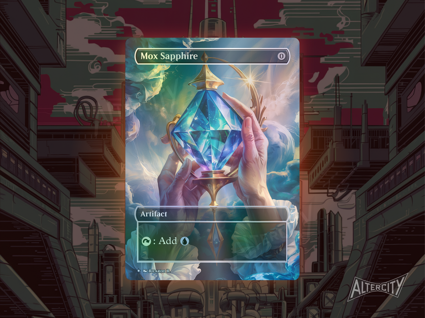 Mox Sapphire - Full Art Borderless Alter Proxy - MTG Custom Cards, Commander, Edh and Cedh High Quality Alters