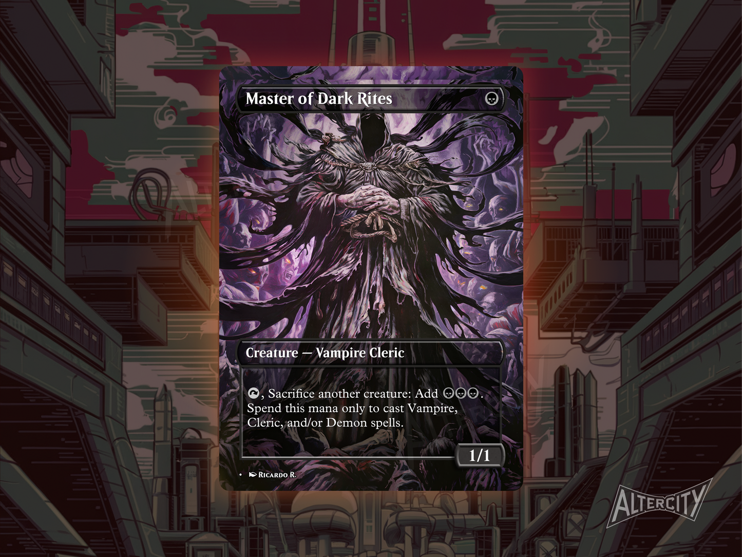 Custom Master of Dark Rites MTG proxy with dark ritual-inspired artwork.