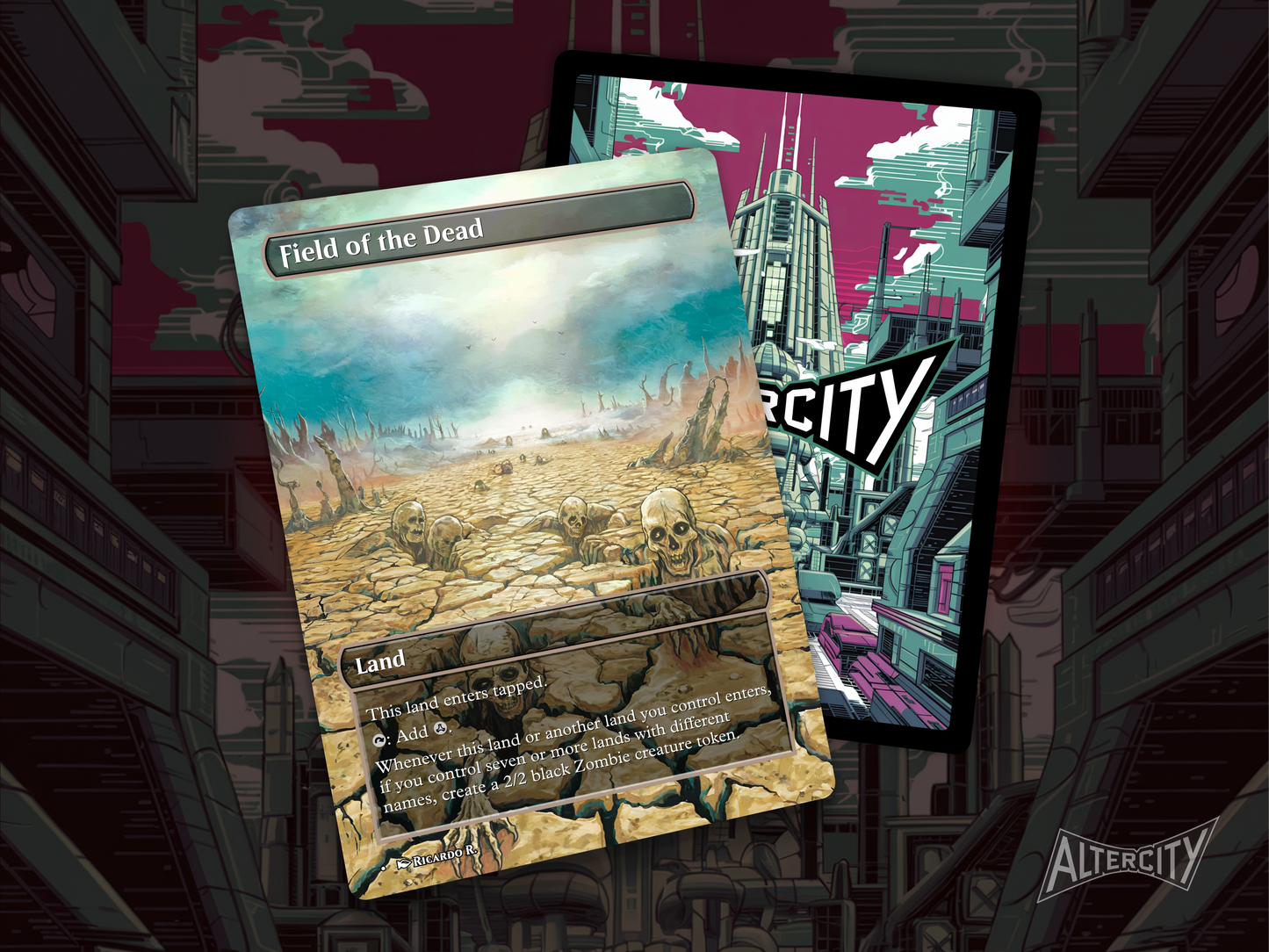 Premium MTG proxy of Field of the Dead with altered artwork, ideal for land-based decks.