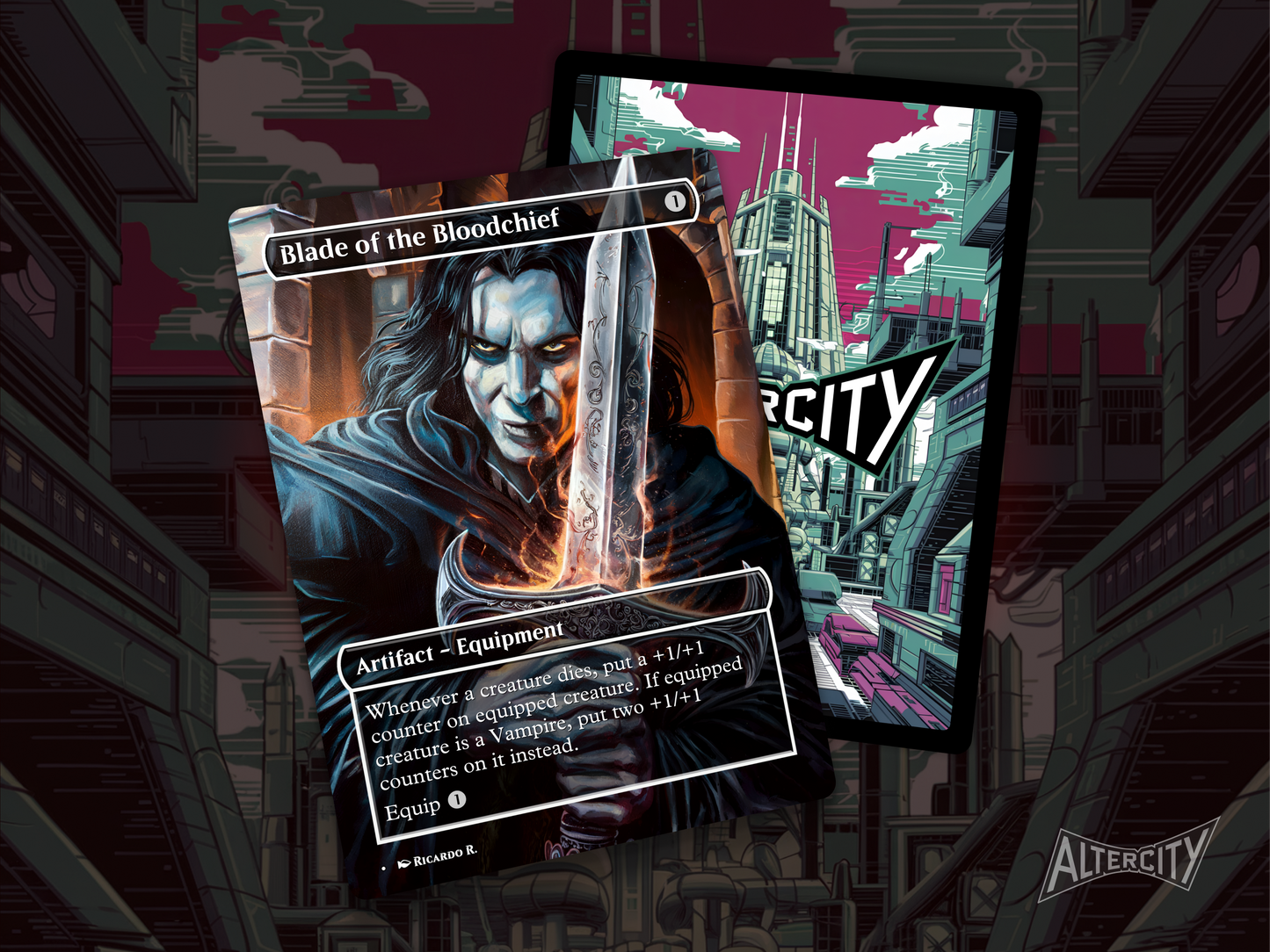 High-resolution Magic proxy of Blade of the Bloodchief for vampire EDH decks.