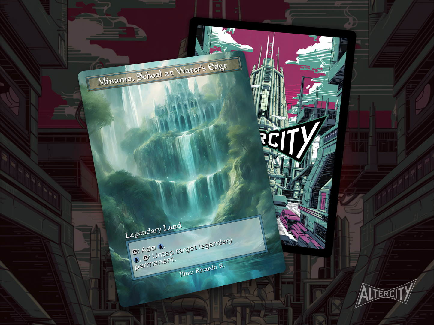 Minamo, School at Water's Edge - Full Art Alter - MTG Custom Cards, Commander, Edh and Cedh High Quality Altered Proxies