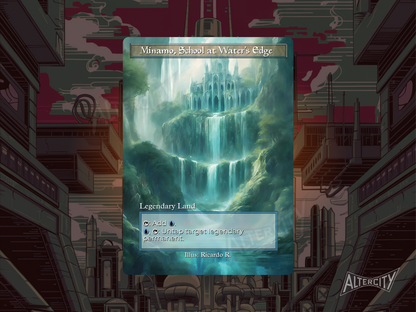Minamo, School at Water's Edge - Full Art Alter - MTG Custom Cards, Commander, Edh and Cedh High Quality Altered Proxies