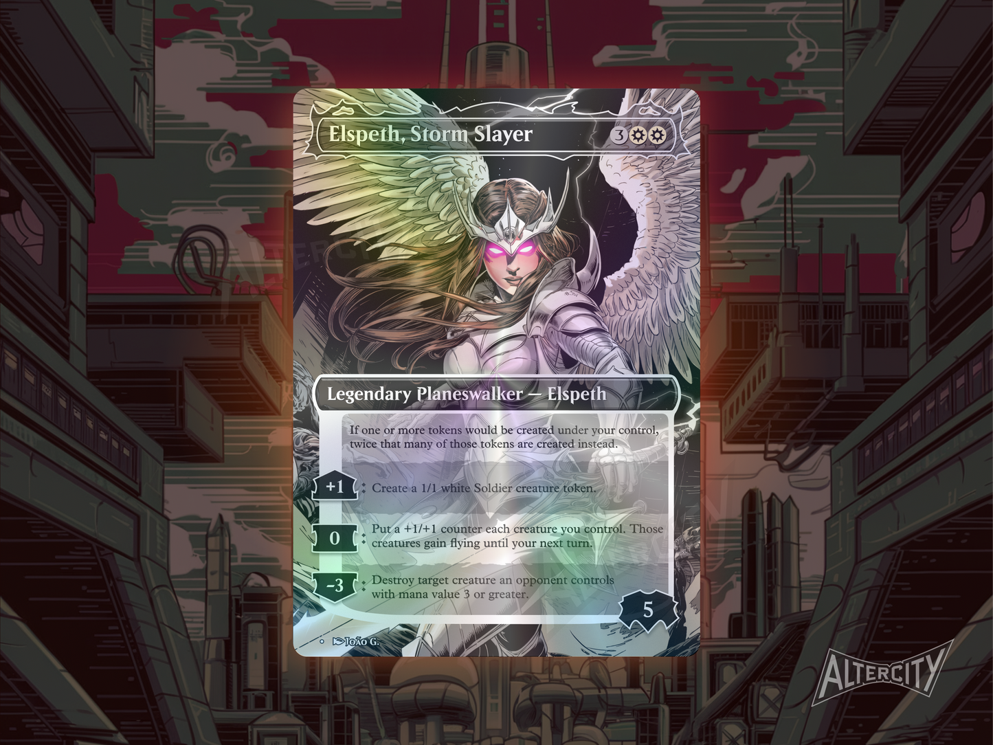 Elspeth, Storm Slayer - Full Art Borderless Alter Proxy - MTG Custom Cards, Commander, Edh and Cedh High Quality Alters