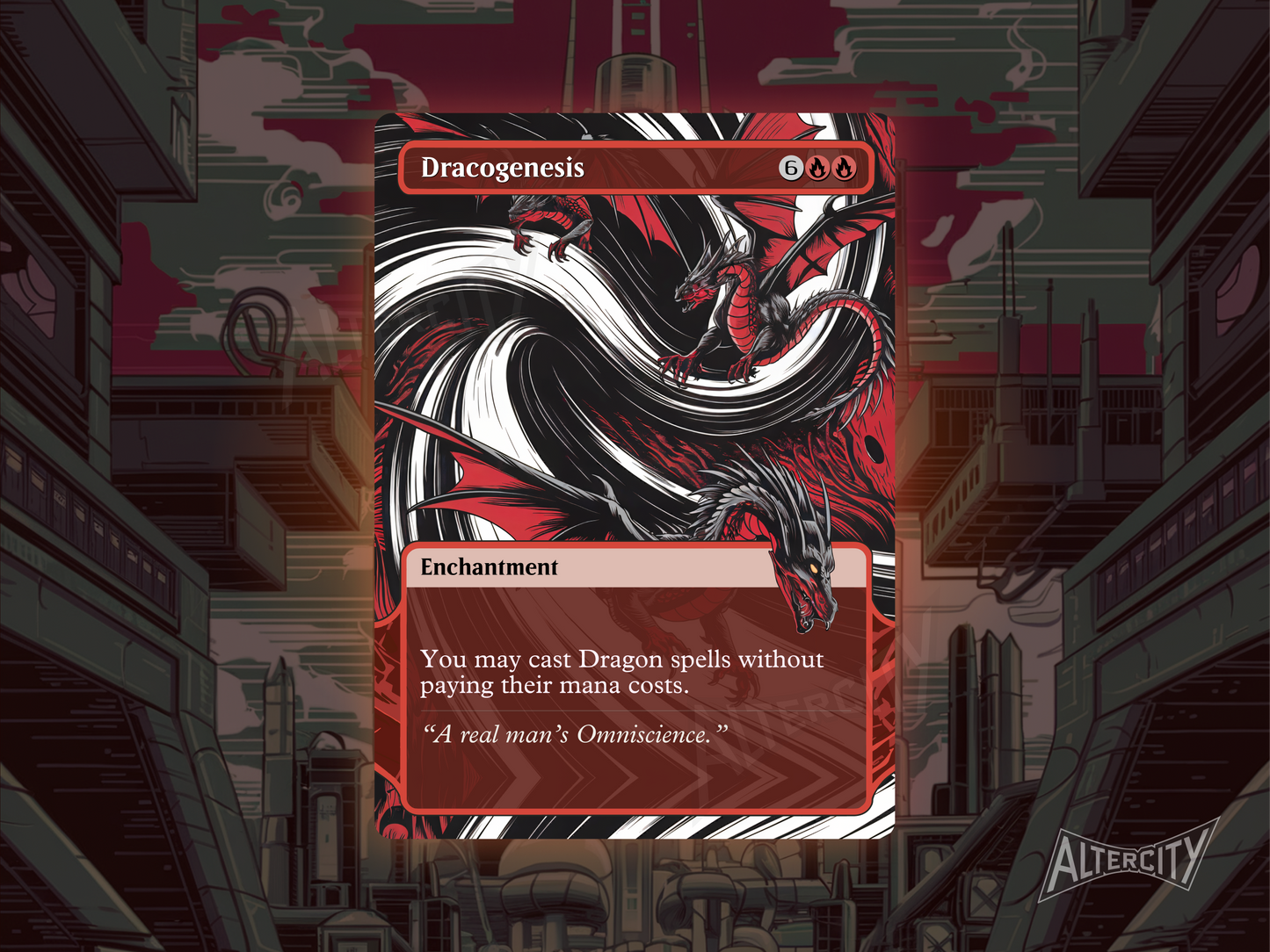 Custom Dracogenesis MTG proxy card with dragon-centric altered art.
