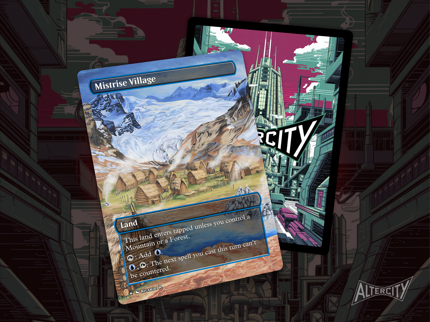 High-resolution MTG proxy of Mistrise Village for Commander decks.