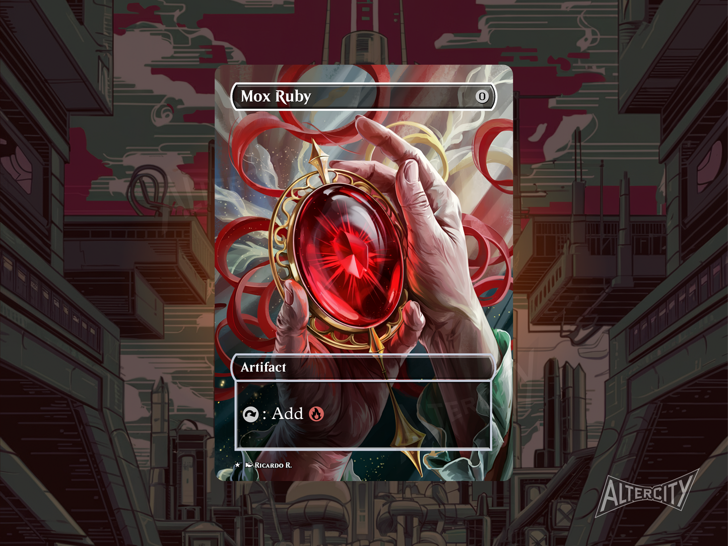 Custom Mox Ruby MTG proxy card with premium altered artwork.