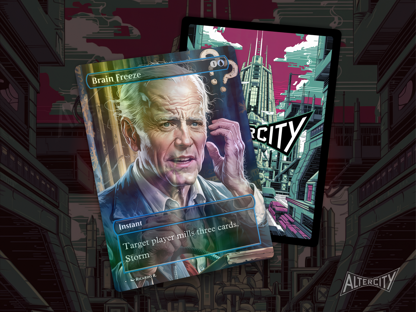 Brain Freeze - Biden Meme Card - Full Art Borderless Alter Proxy - MTG Custom Cards, Commander, Edh and Cedh High Quality Alters