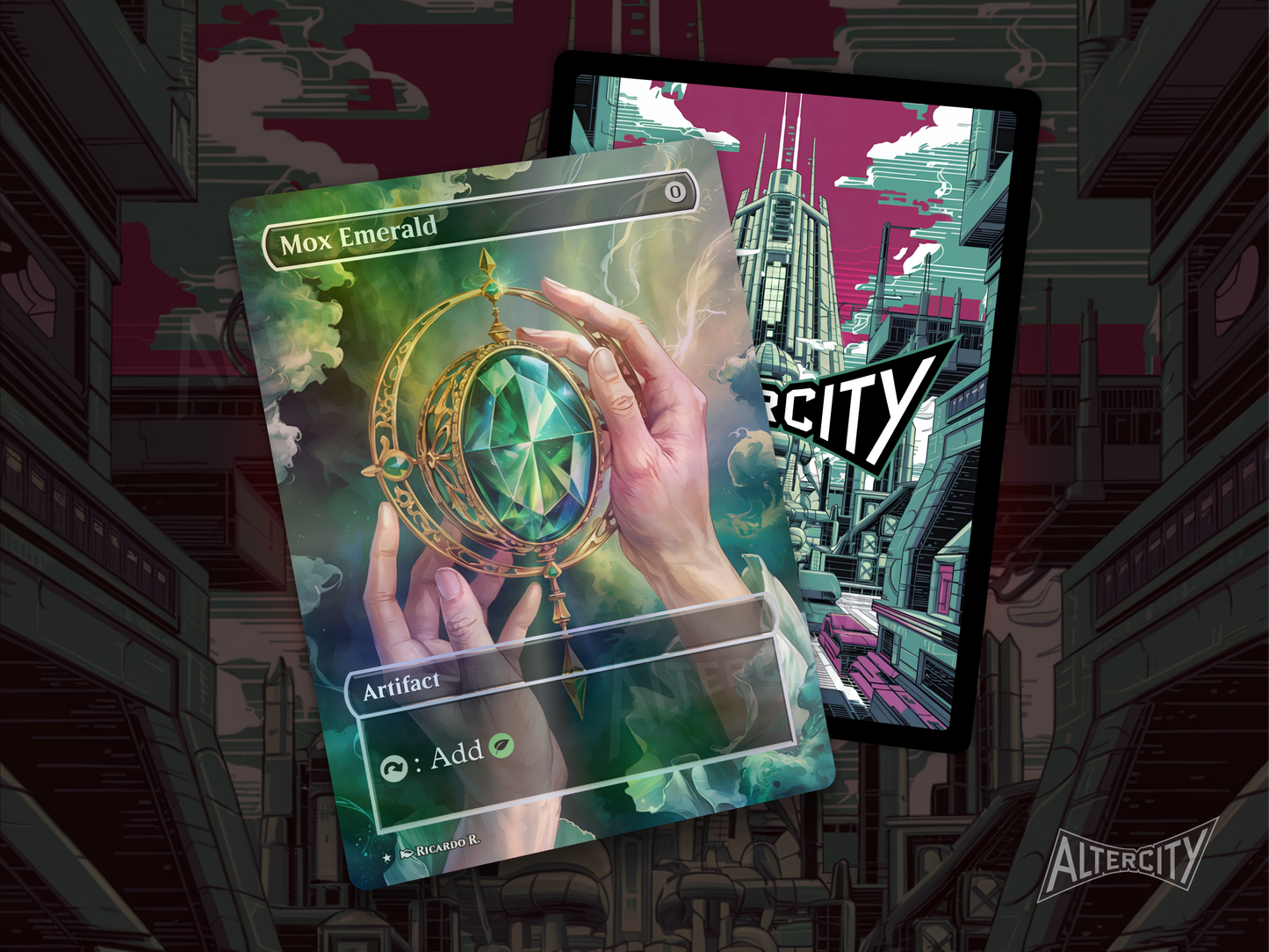 Mox Emerald - Full Art Borderless Alter Proxy - MTG Custom Cards, Commander, Edh and Cedh High Quality Alters