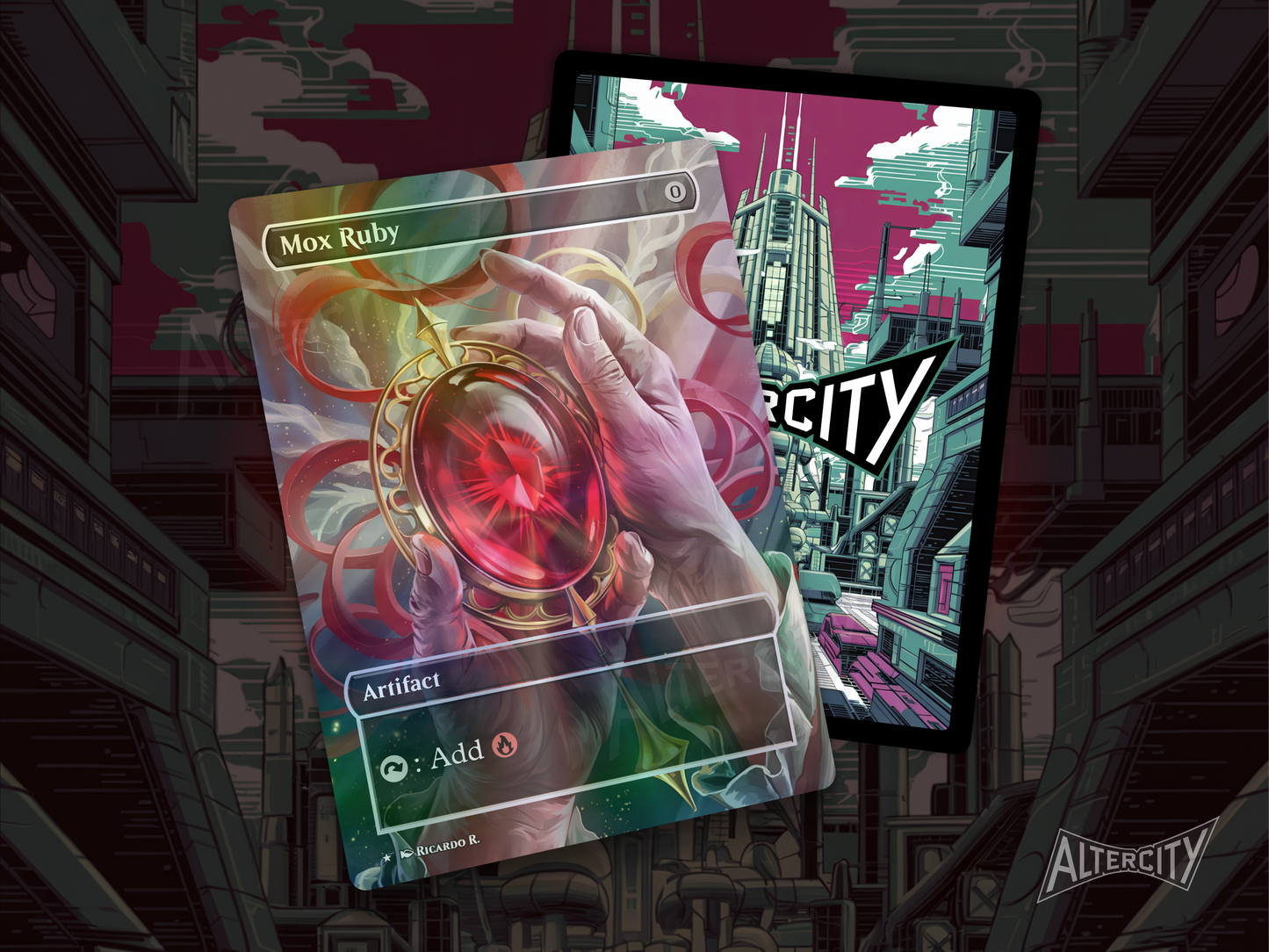 Mox Ruby - Full Art Borderless Alter Proxy - MTG Custom Cards, Commander, Edh and Cedh High Quality Alters