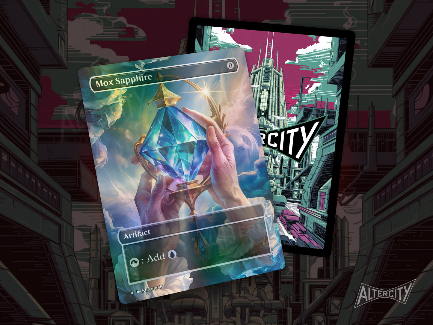 Mox Sapphire - Full Art Borderless Alter Proxy - MTG Custom Cards, Commander, Edh and Cedh High Quality Alters