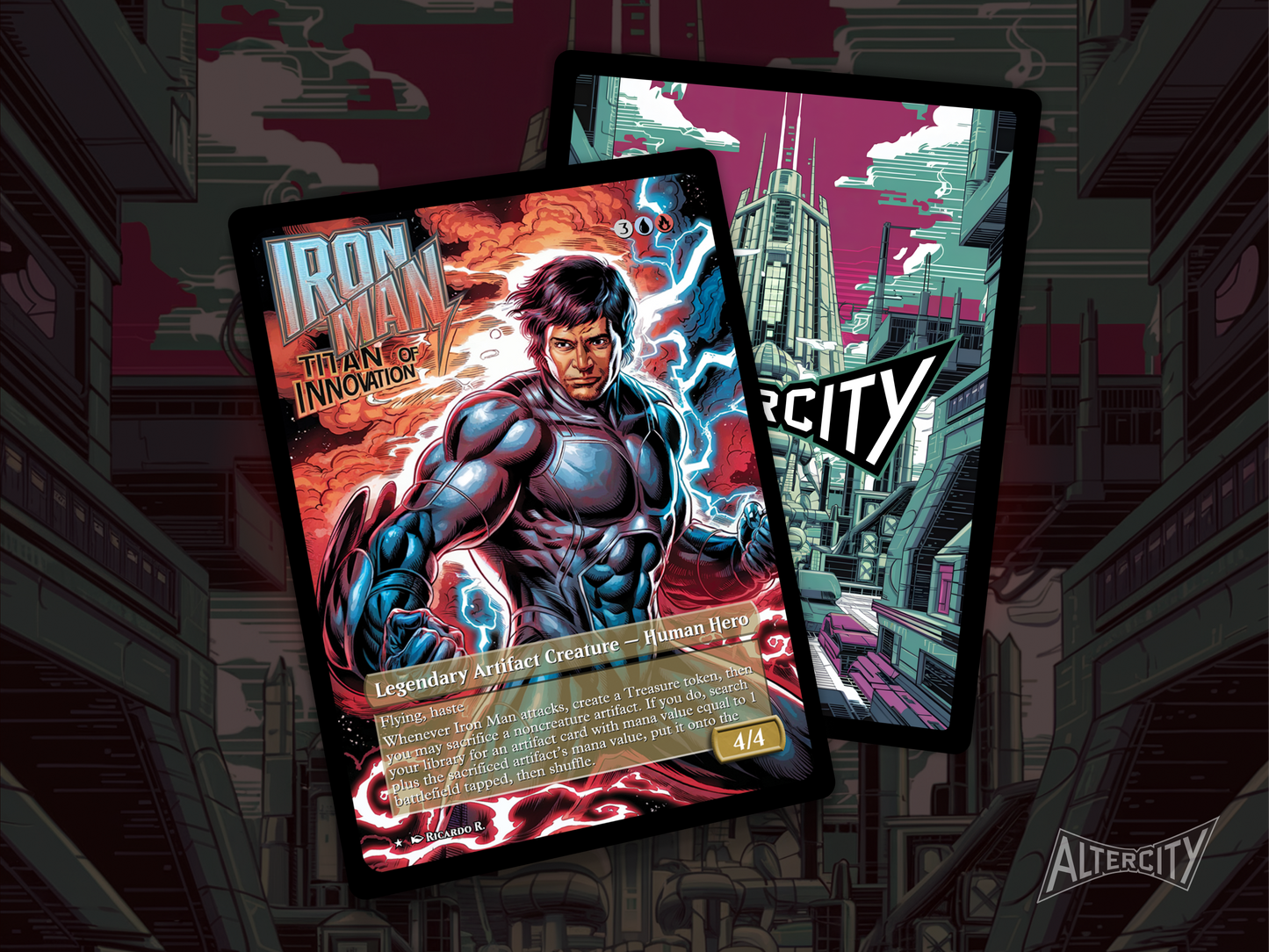 Iron Man, Titan of Innovation - MTG Custom Cards , Commander alternate art - Magic MTG Alters Full Art