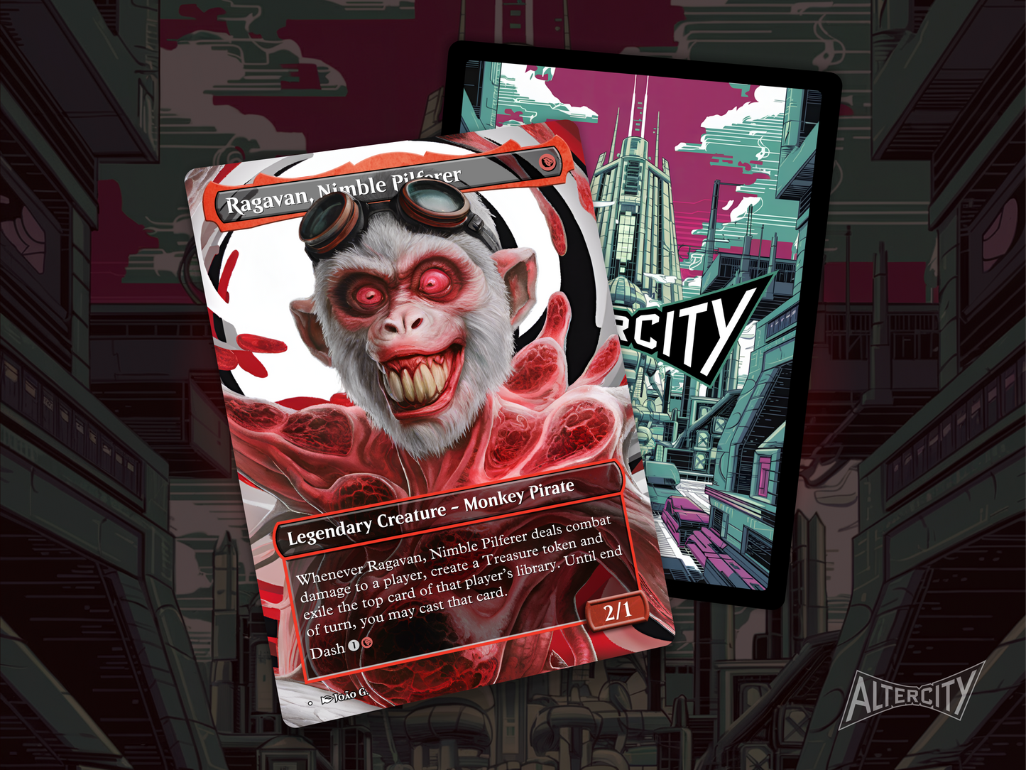 Ragavan, Nimble Pilferer (v1) - Full Art Borderless Alter - MTG Custom Cards, Commander, Edh and Cedh High Quality Altered Proxies