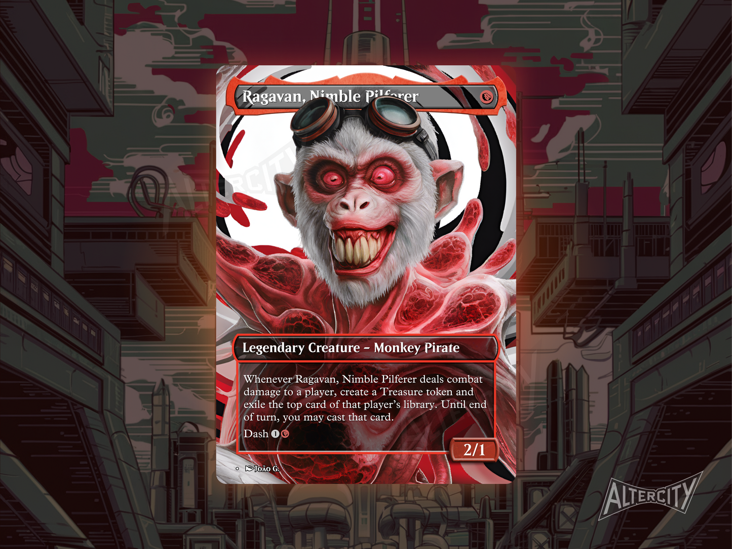 Ragavan, Nimble Pilferer (v1) - Full Art Borderless Alter - MTG Custom Cards, Commander, Edh and Cedh High Quality Altered Proxies