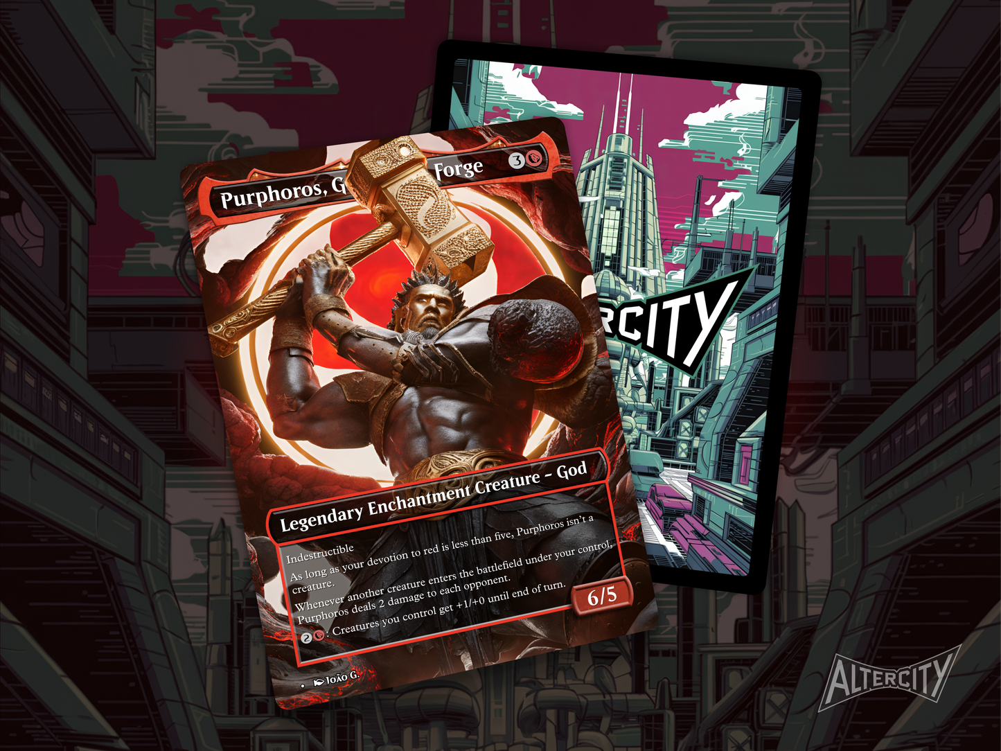 Purphoros, God of the Forge (v1) - Full Art Borderless Alter - MTG Custom Cards, Commander, Edh and Cedh High Quality Altered Proxies