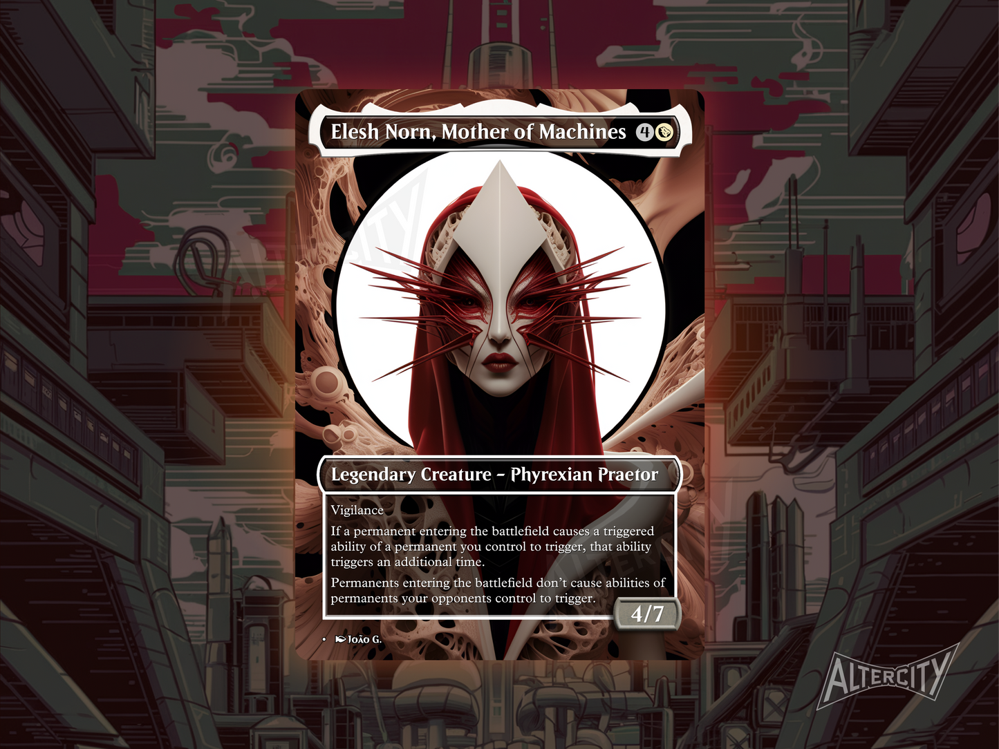 Elesh Norn, Mother of Machines (v1) - Full Art Borderless Alter - MTG Custom Cards, Commander, Edh and Cedh High Quality Alters