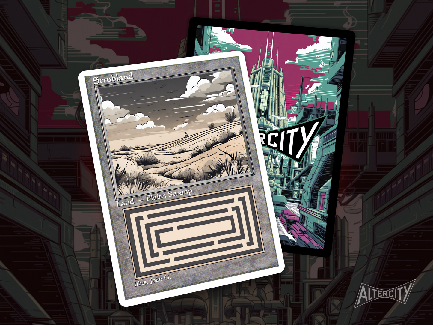Scrubland (v1) - Dual Land Old School Retro Frame Alter - Mtg Custom Cards, Commander, Edh and cEDH High Quality Altered Proxies