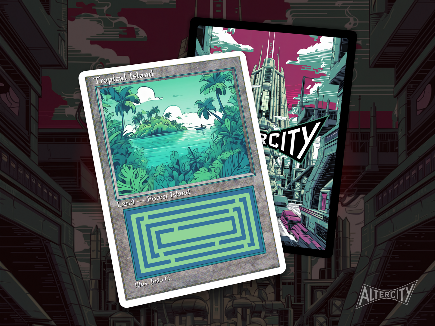 Tropical Island (v1) - Dual Land Old School Retro Frame Alter - Mtg Custom Cards, Commander, Edh and cEDH High Quality Altered Proxies