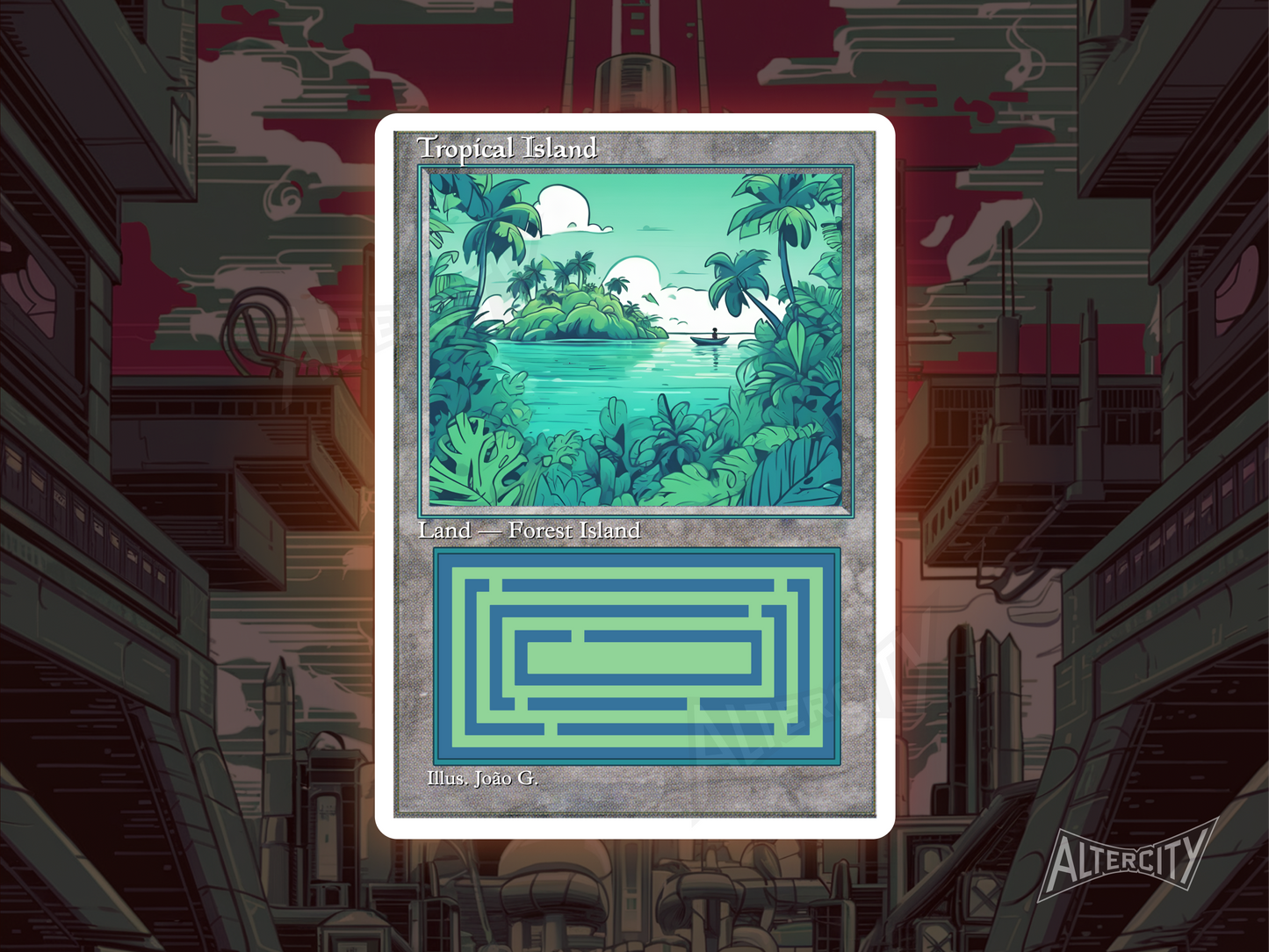 Tropical Island (v1) - Dual Land Old School Retro Frame Alter - Mtg Custom Cards, Commander, Edh and cEDH High Quality Altered Proxies