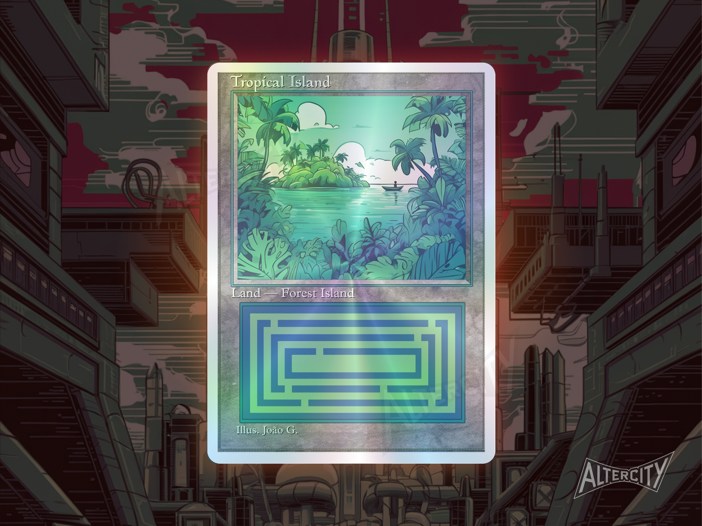 Tropical Island (v1) - Dual Land Old School Retro Frame Alter - Mtg Custom Cards, Commander, Edh and cEDH High Quality Altered Proxies